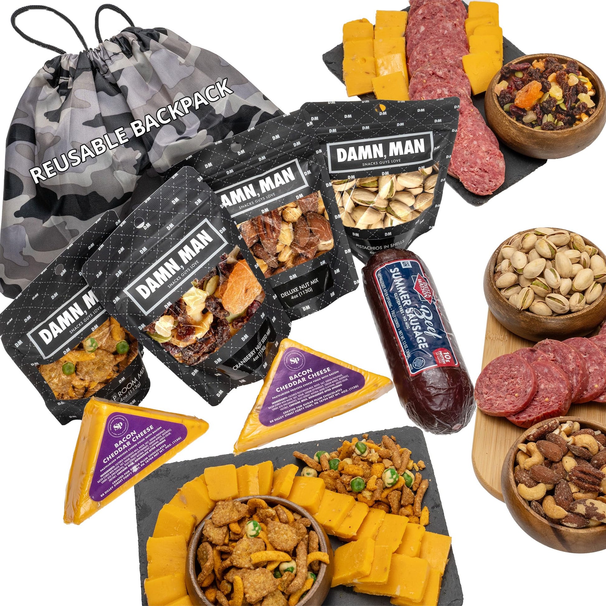 Ultimate Food Gift Basket For Men - Over 2 Lbs Of Cheese, Sausage, Mixed Nuts, Great For Birthday, Care Package, Unique Charcute