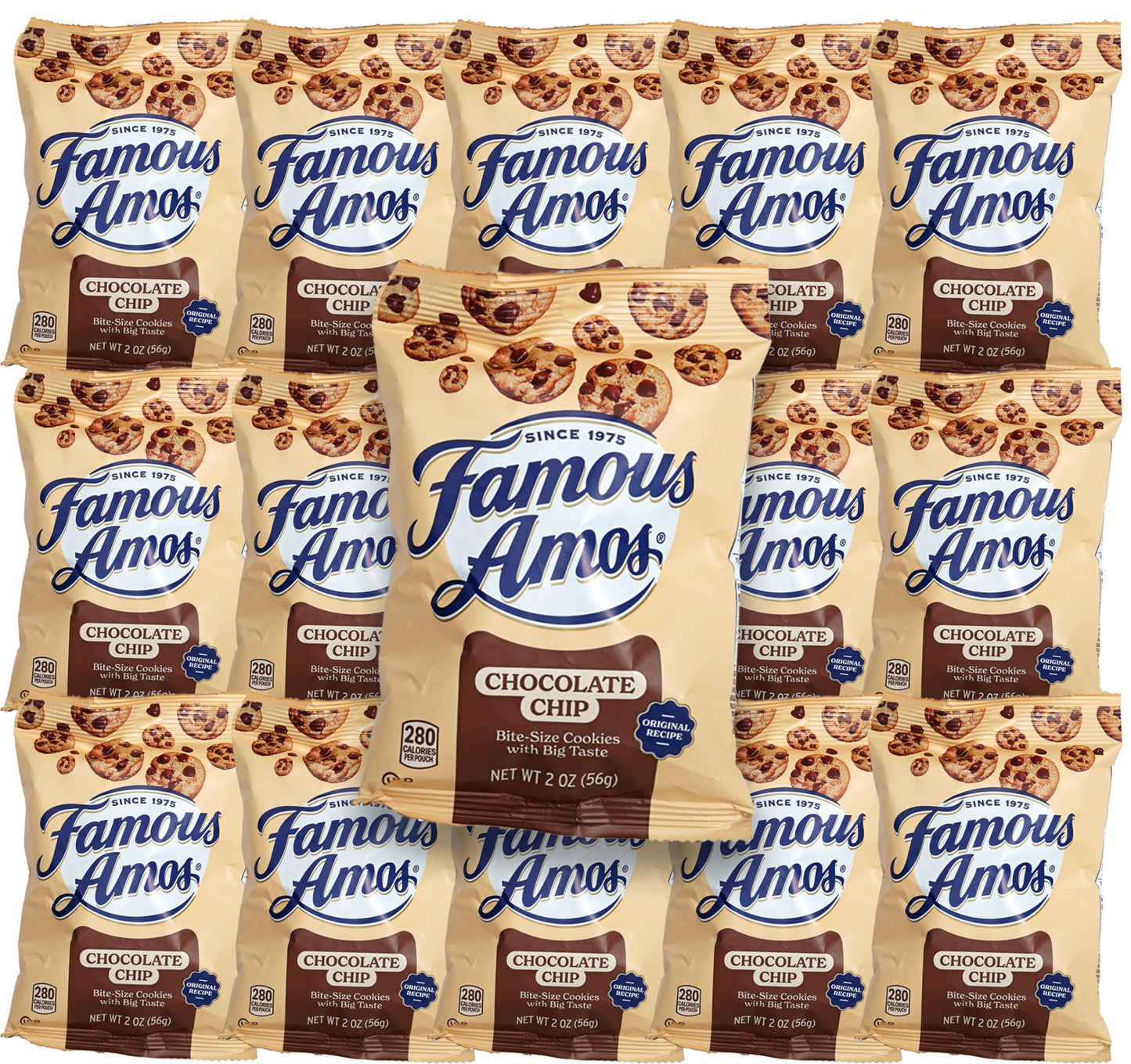 Famous Amos 2 oz., Pack of 15, Individual Bags of Famous Amos Chocolate Chip Cookies - Bulk Cookies Snacks