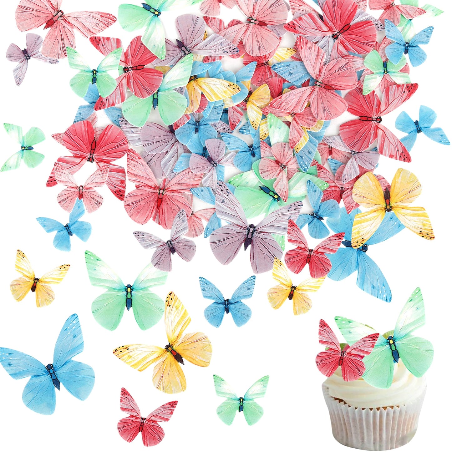 72PCS Butterfly Edible Cupcake Toppers Butterfly Cake Decoration Edible Butterfly Cupcake Picks for Butterfly Theme Baby Shower 