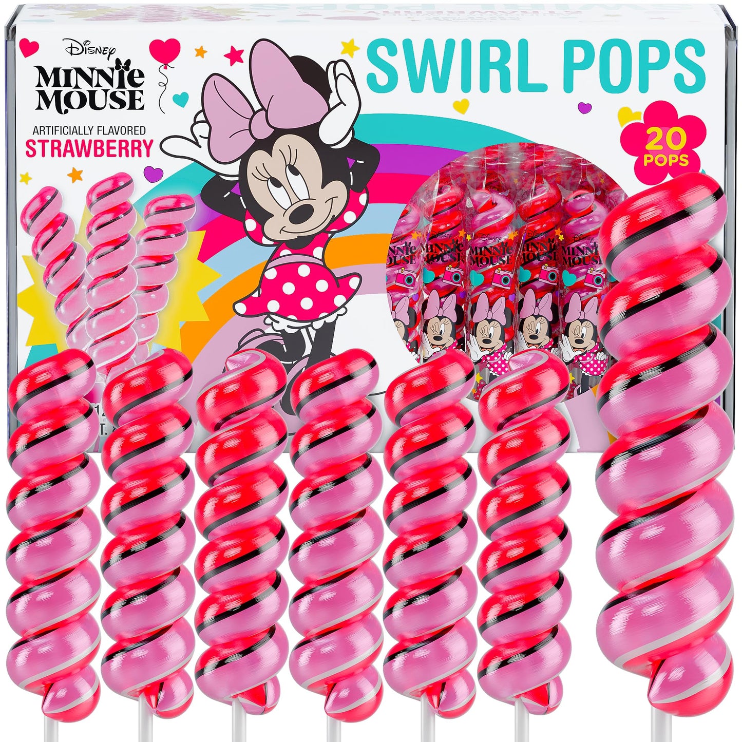 Minnie Mouse Lollipops Swirl 20pk- Minnie Mouse Candy & Minnie Mouse Birthday Decorations - Minnie And Mickey Party Favors - Min