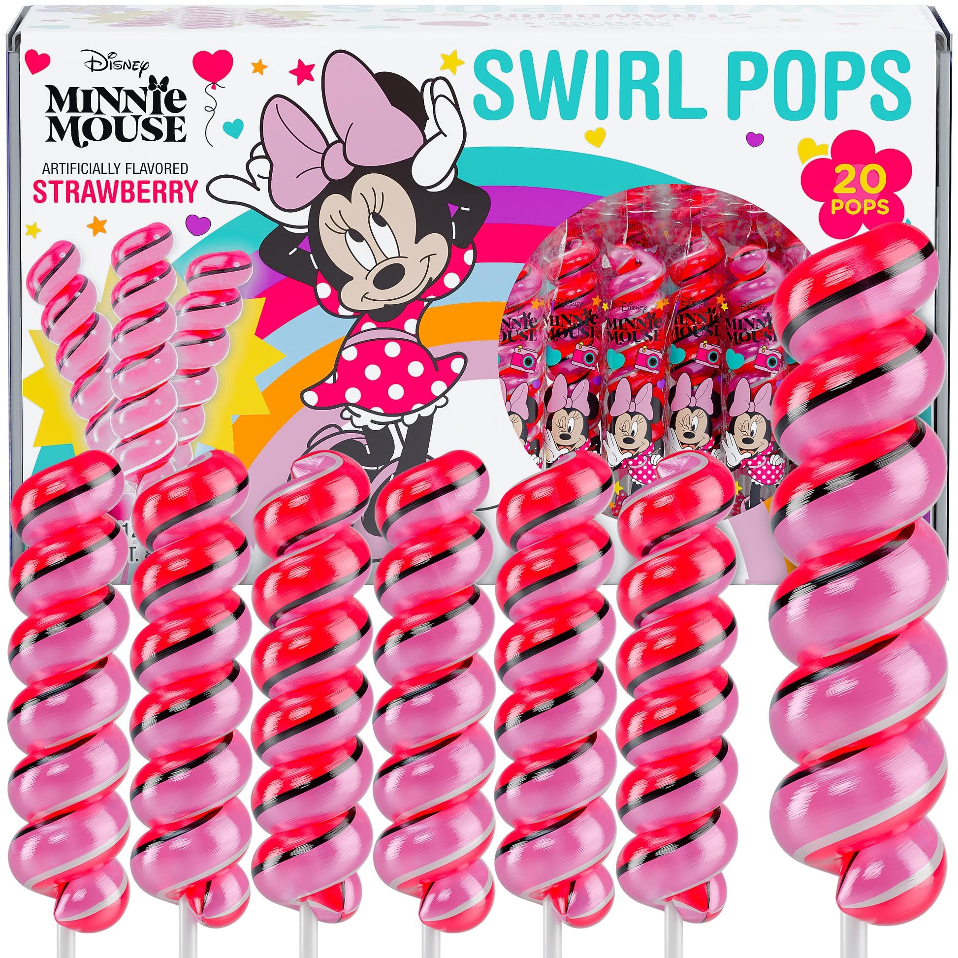 Minnie Mouse Lollipops Swirl 20pk- Minnie Mouse Candy & Minnie Mouse Birthday Decorations - Minnie And Mickey Party Favors - Min