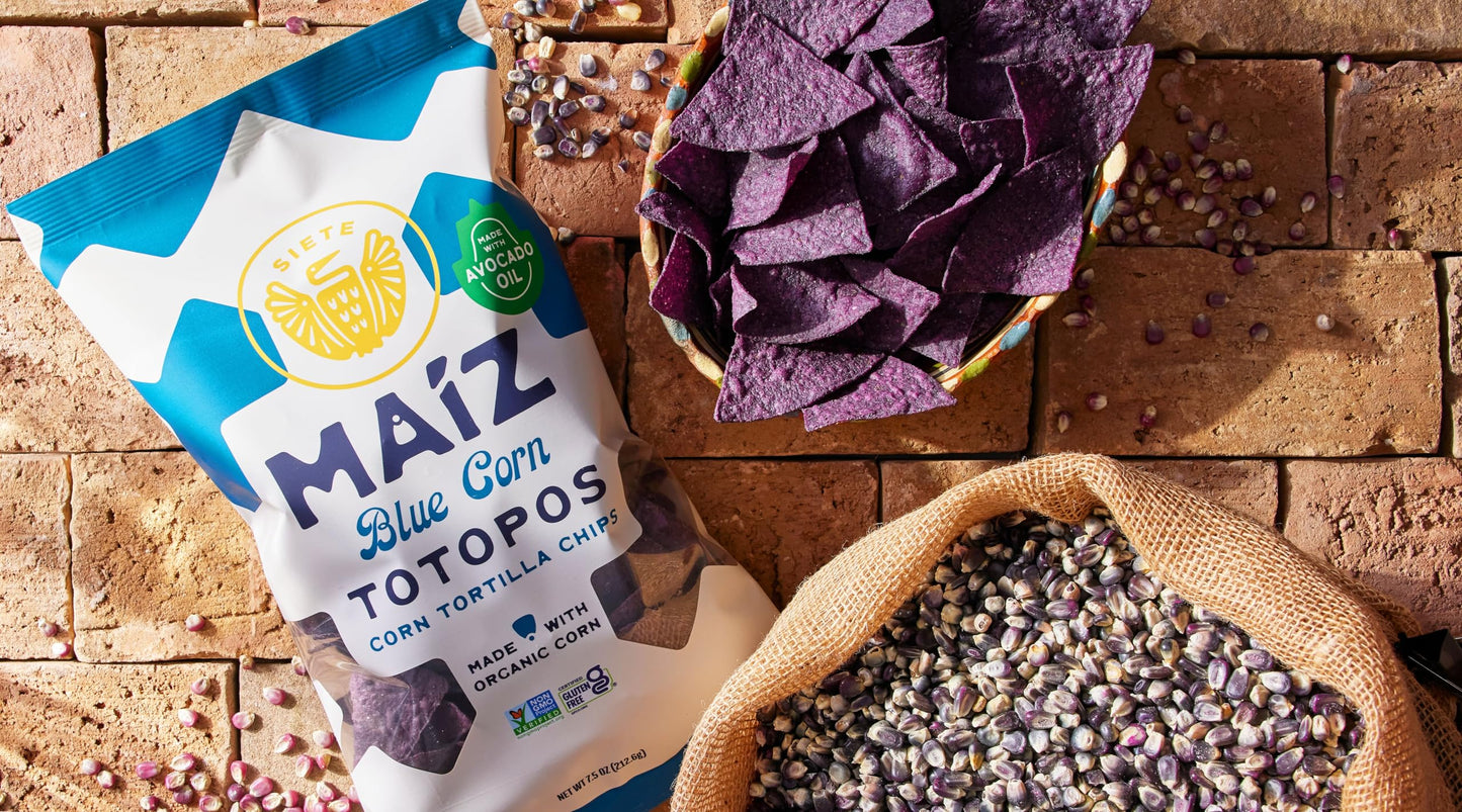 Siete Maiz Totopos Corn Tortilla Chips | Blue Corn | Gluten Free | Vegan Snacks | Non Gmo & Organic Corn Chip | Made With Avocad