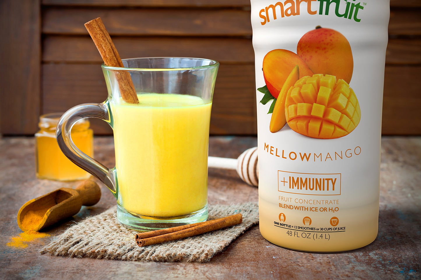 Smartfruit Mellow Mango + Immunity - 100% Real Fruit Pur?e w/Mango  Banana  Apple  Pineapple - Great for Smoothies  Juice  Yogurt  Cocktails  Tea - High in Vitamin C  Selenium  Zinc - 2-Pk  48oz Each