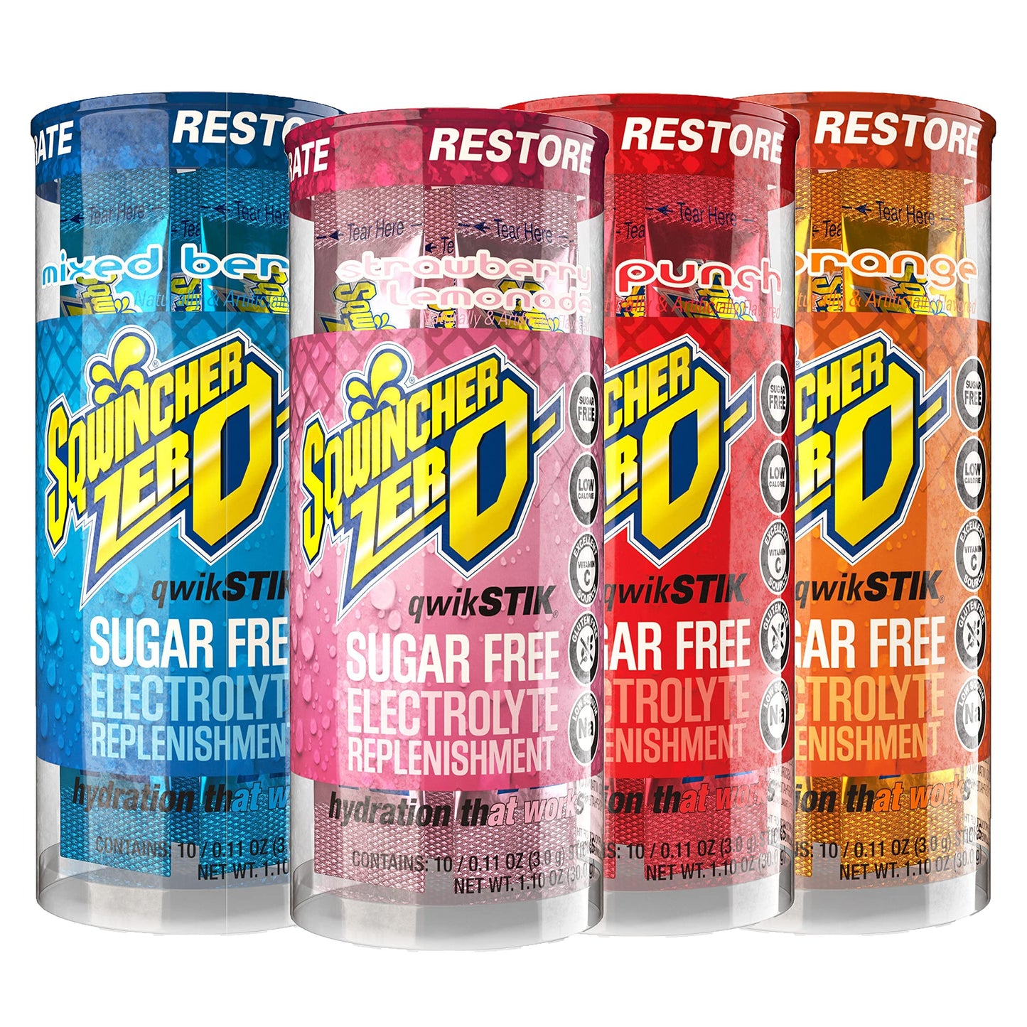 Sqwincher Zero Qwik Stik Sugar Free, 4 Flavor Variety Pack, .11 Oz (Pack Of 200)