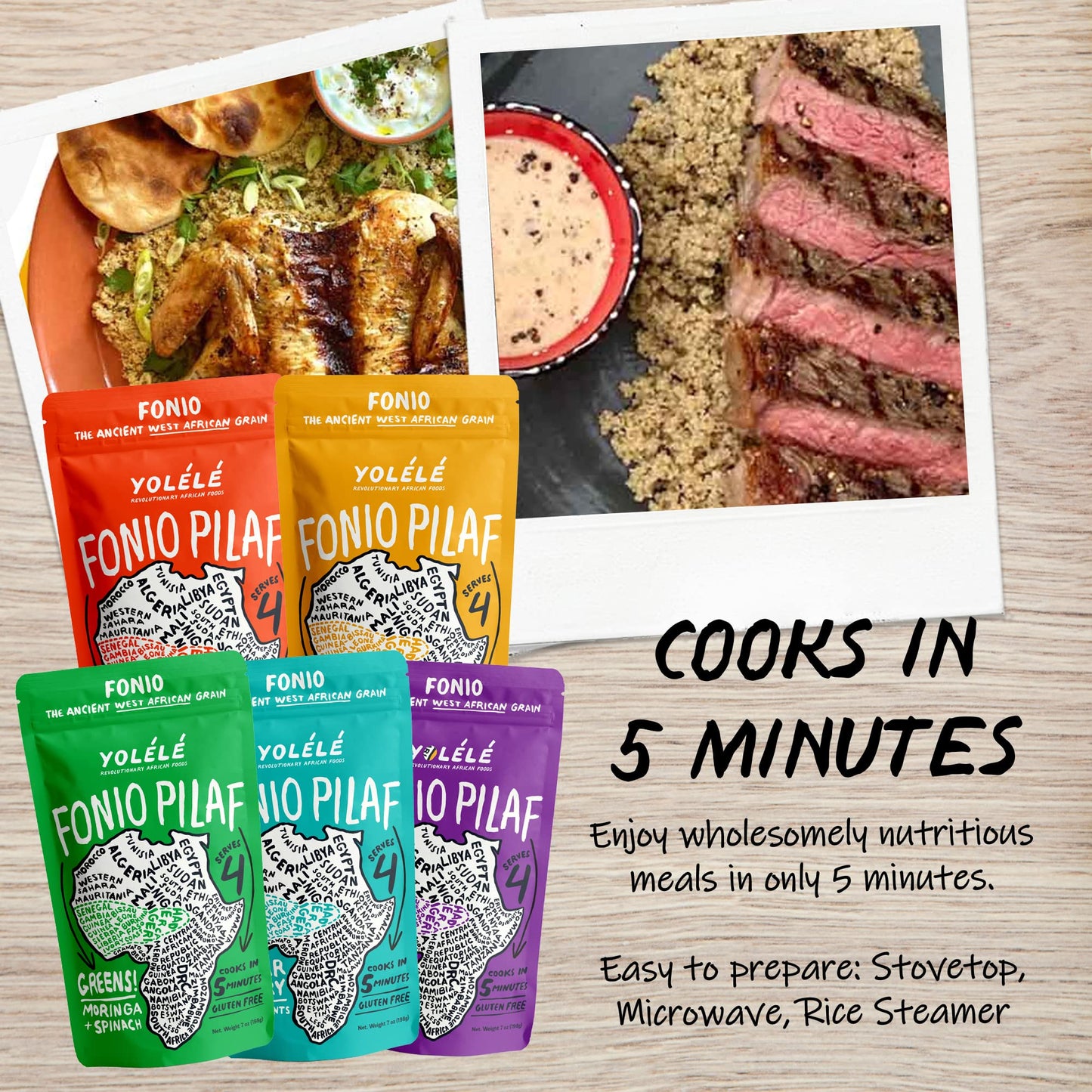 Yol  l   Fonio Grain Pilaf Mix African Supergrain Ancient Grains Organic Gluten-Free Non GMO Vegan Protein Super Food Paleo-Frie
