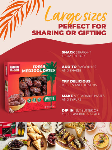 Natural Delights Medjool Dates - Large Whole Dates, Non-GMO, Good Source of Fiber, 5 lb Box