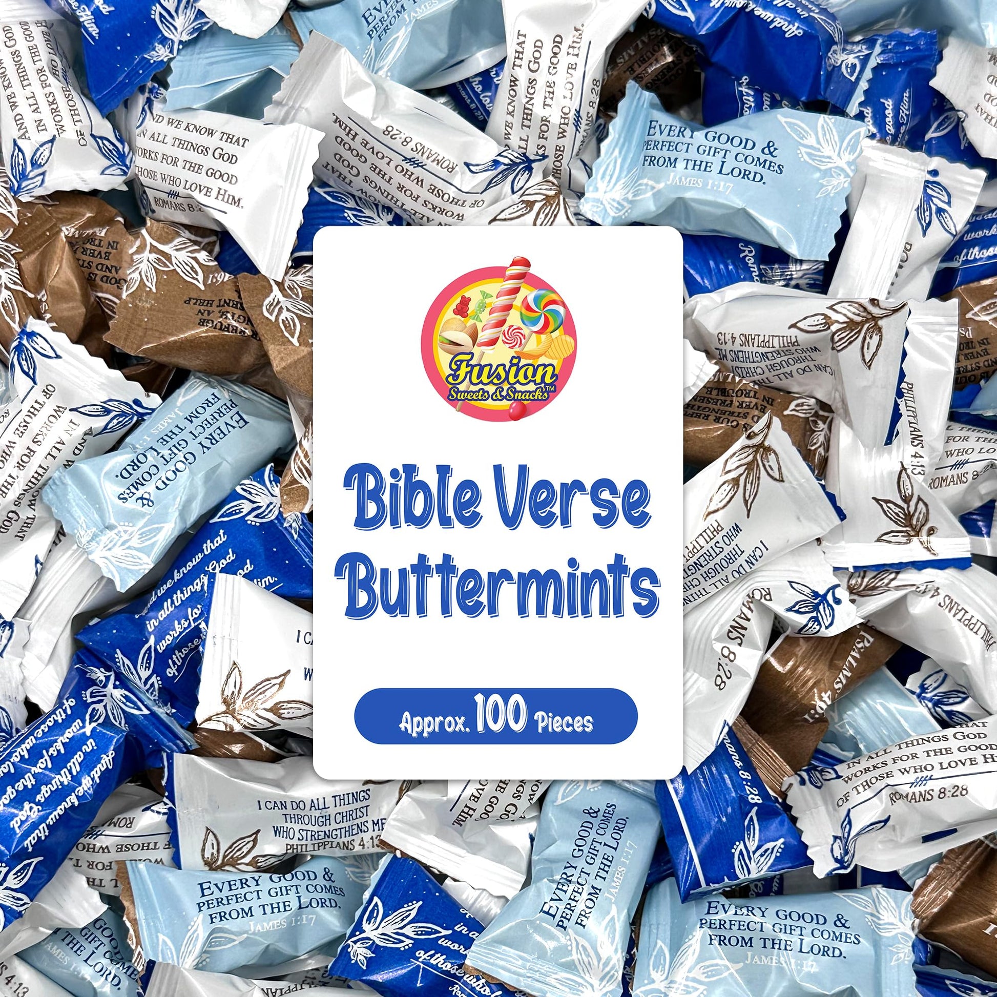 Bible Verse Buttermints 100 Count - Soft Butter Mints Individually Wrapped After Dinner Mint, Christian Scripture Candy, Thank Y