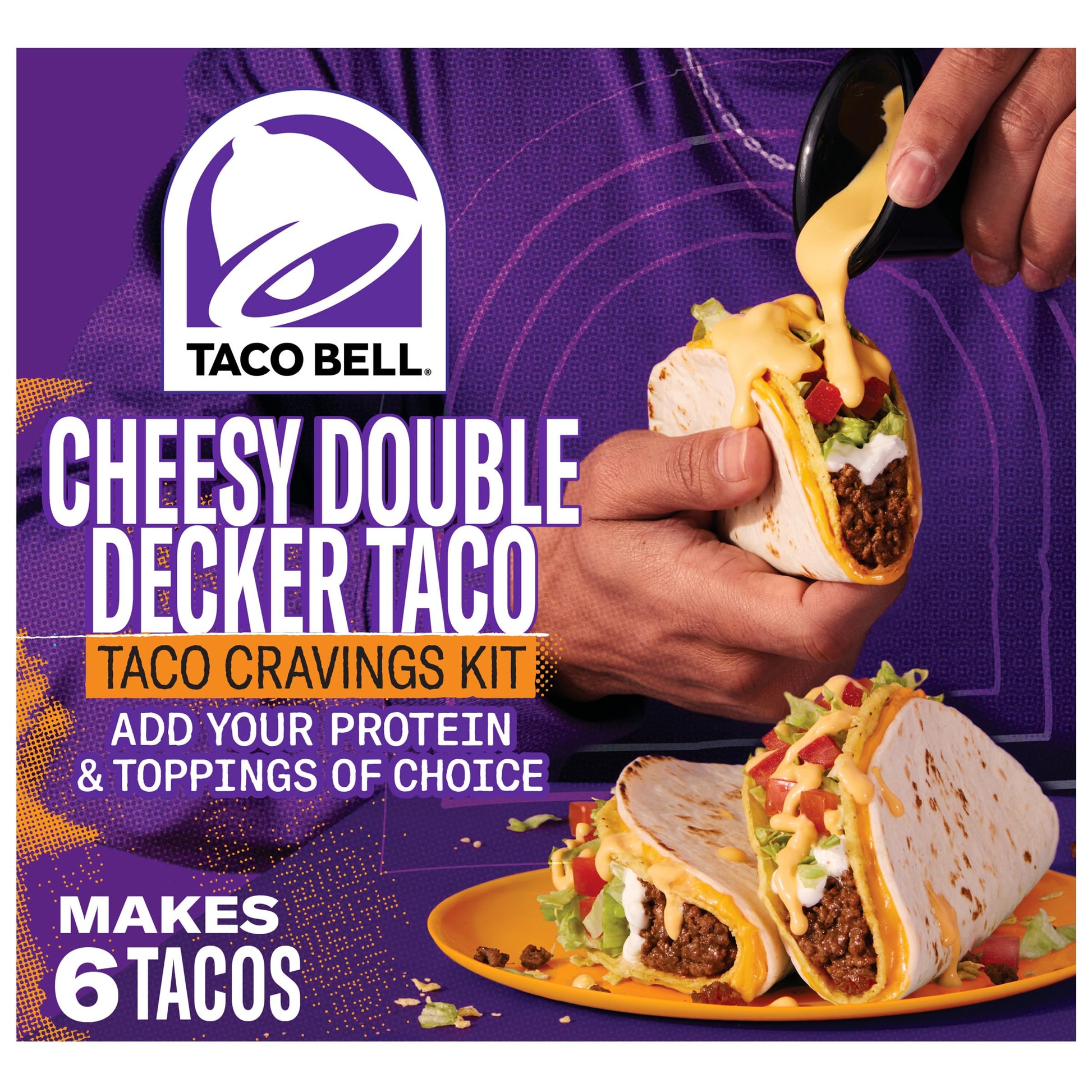 Taco Bell Cheesy Double Decker Taco Dinner Kit with 6 Soft Tortillas, 6 Crunchy Taco Shells, Velveeta Cheese Sauce & Seasoning, 
