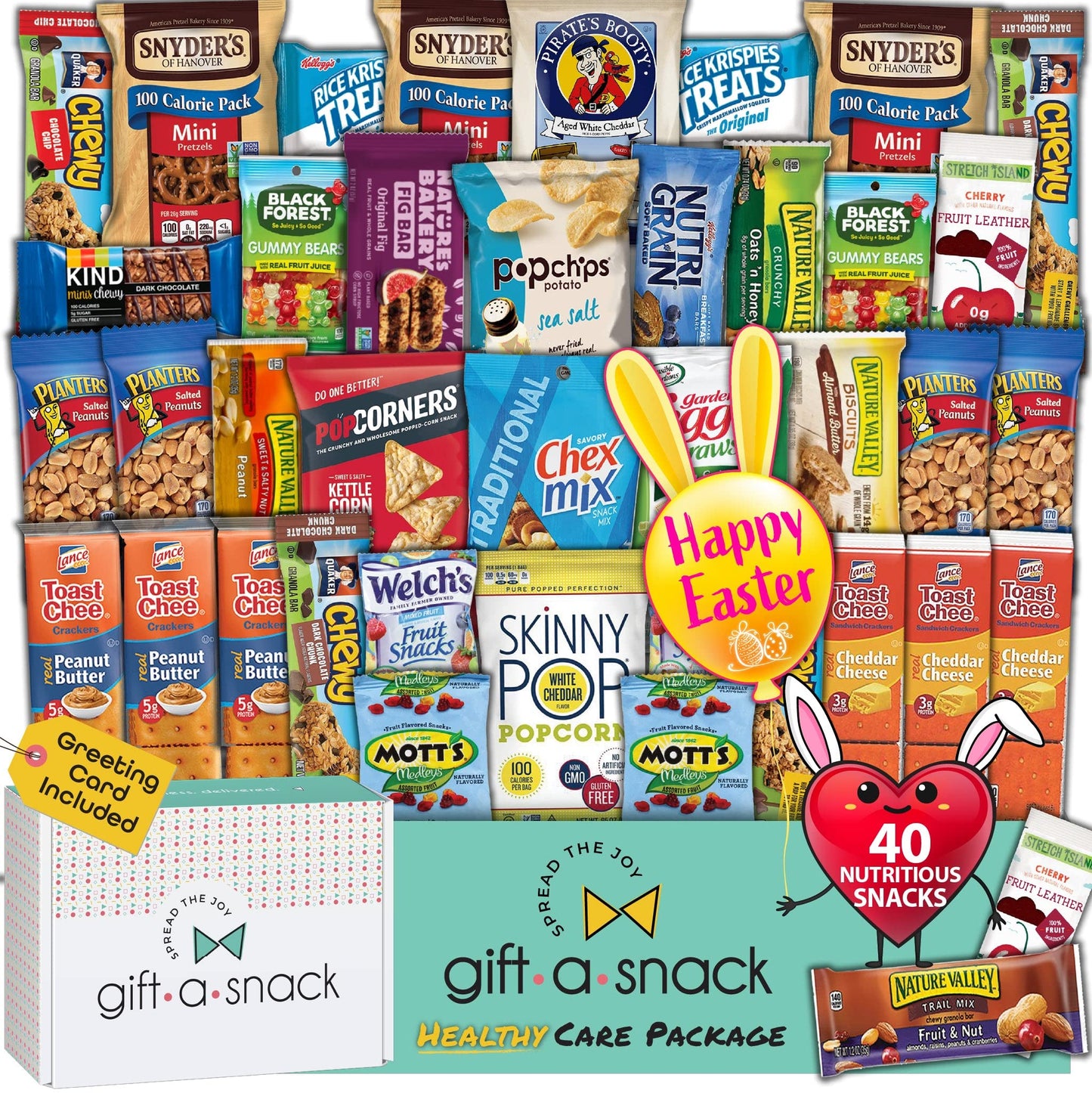 Gift A Snack - Holiday  Christmas Stocking Stuffer Healthy Snack Box Care Package + Greeting Card (40 Count) Birthday  Gift Basket  Nutritious Granola Breakfast Bars