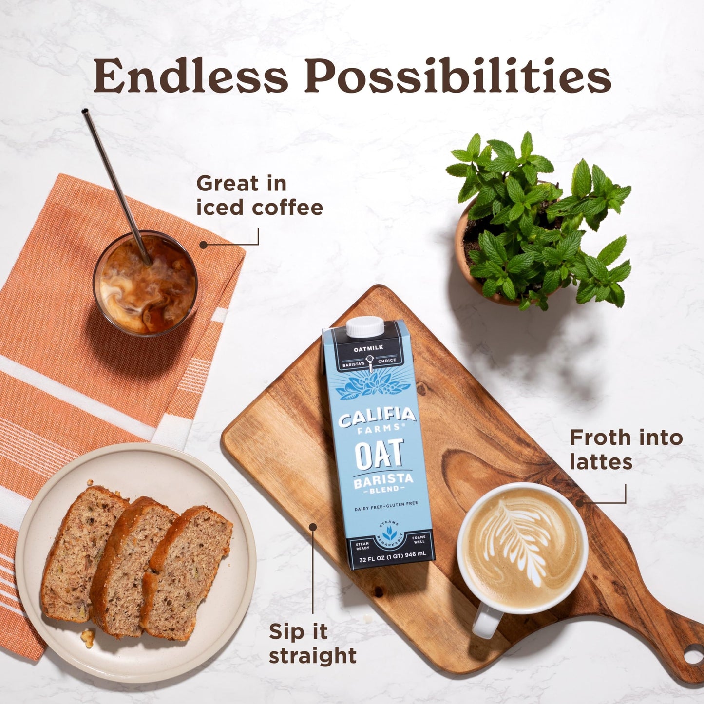 Califia Farms - Oat Barista Blend Oat Milk, 32 Oz (Pack of 6), Shelf Stable, Dairy Free, Plant Based, Vegan, Gluten Free, Non GM