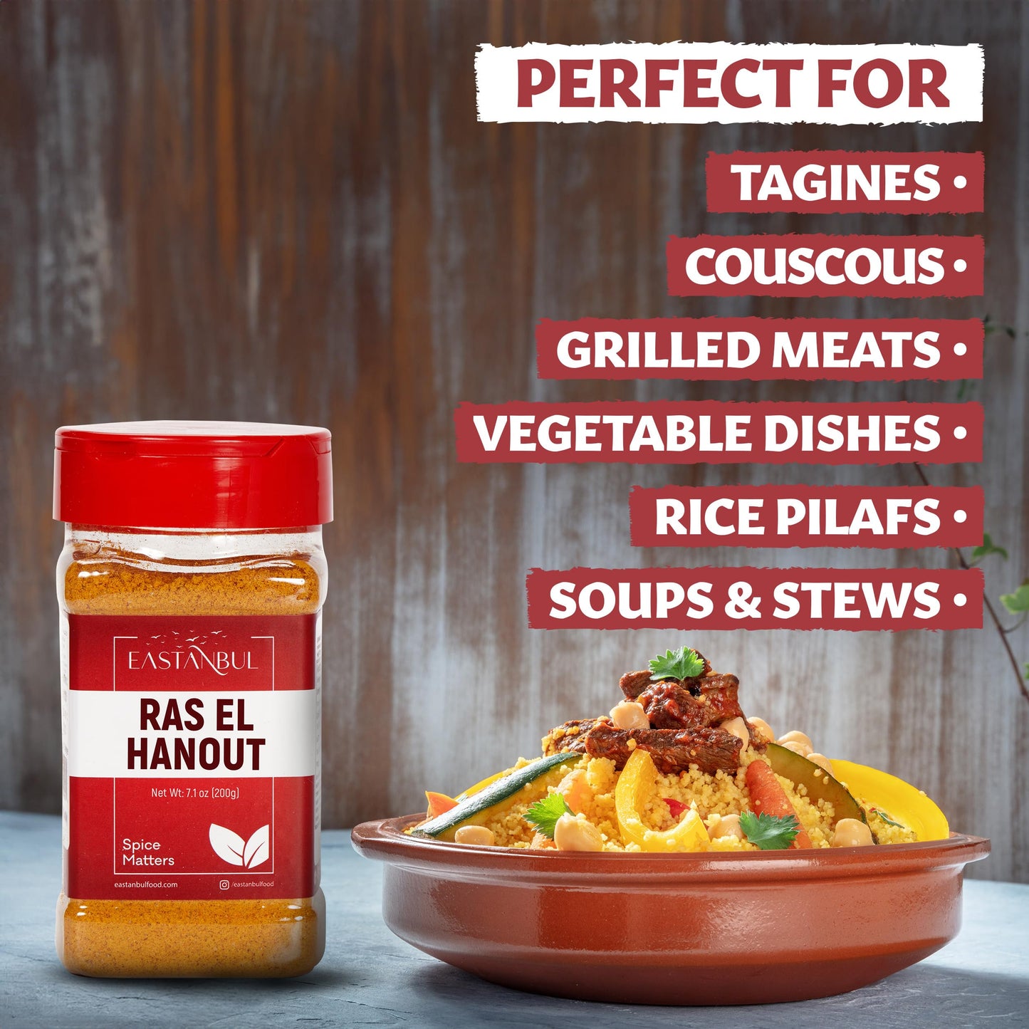 Eastanbul Ras El Hanout, 7.1 Oz Ras El Hanout Spice, All-In-One Ras El Hanout Moroccan Spice Blend, North African Baharat Spice