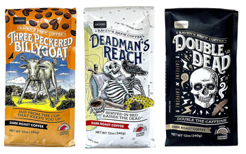 Raven'S Brew Ground Coffee Variety Pack - 3 Delicious Flavors - Three Peckered Billy Goat, Deadman'S Reach And Double Dead - 12O