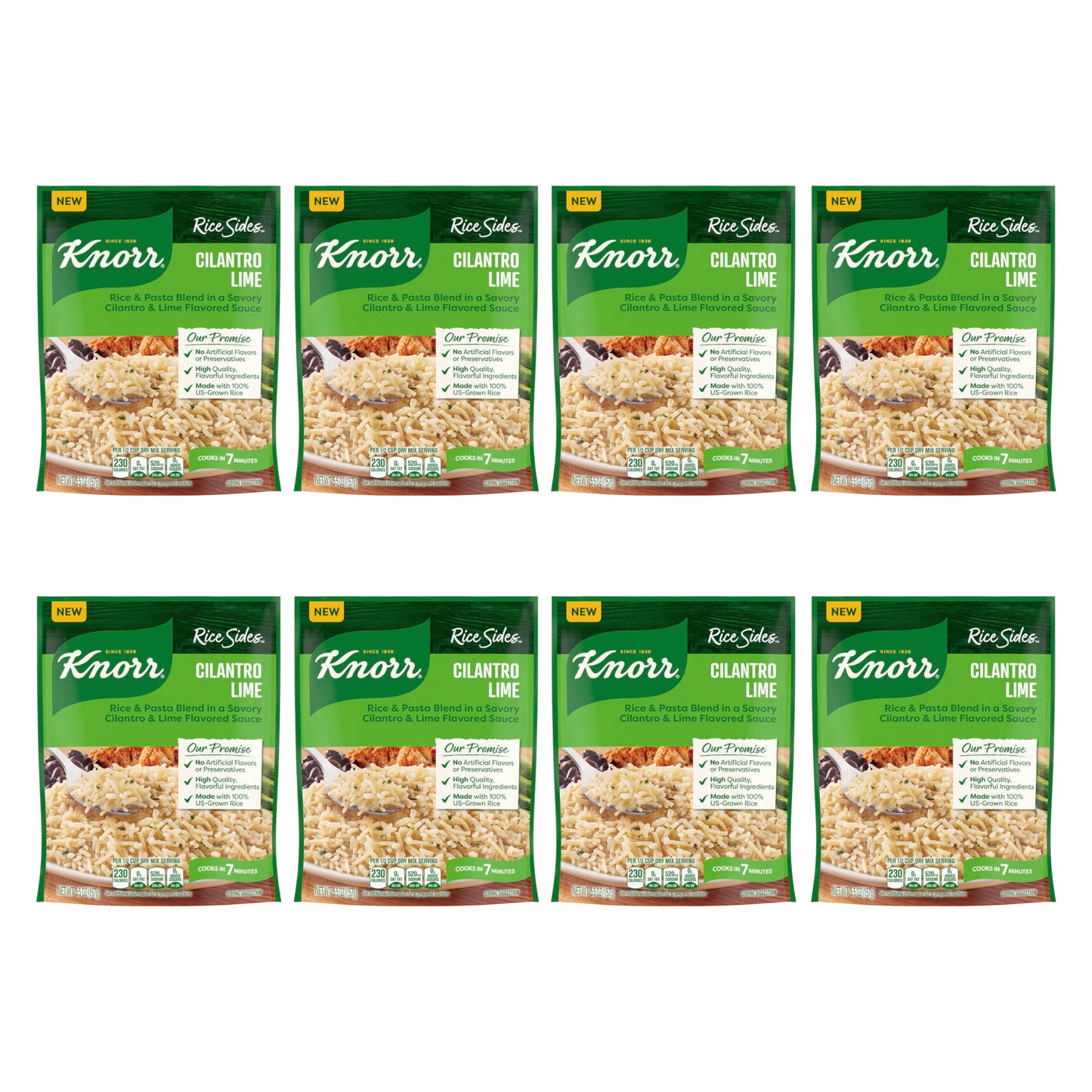 Knorr Rice Sides Cilantro Lime Rice 8 Ct For A Delicious + Quick Side Dish, With 100% U.S. Grown Rice + No Artificial Flavors Or Preservatives, 5.5 Oz