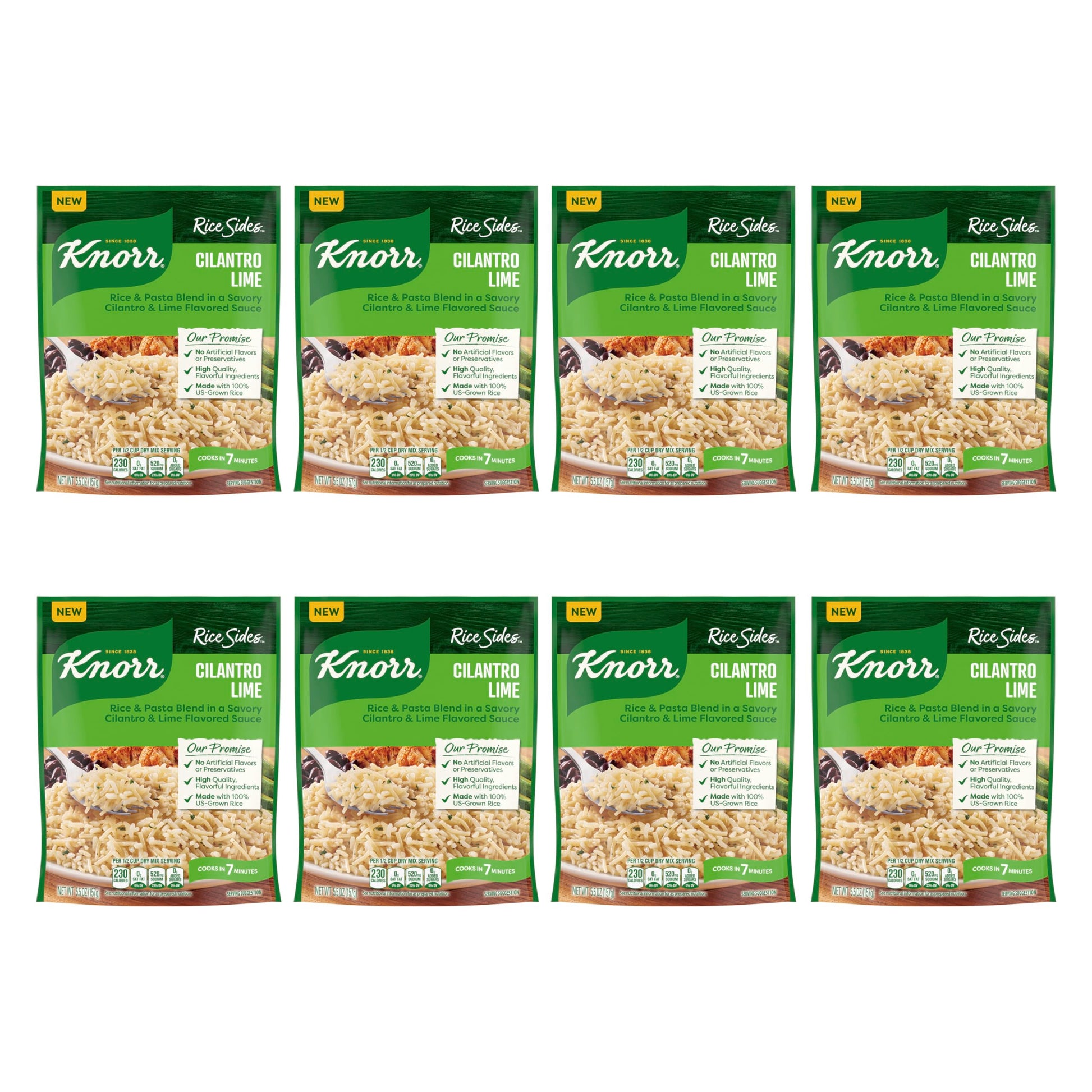 Knorr Rice Sides Cilantro Lime Rice 8 Ct For A Delicious + Quick Side Dish, With 100% U.S. Grown Rice + No Artificial Flavors Or Preservatives, 5.5 Oz