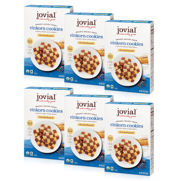 Jovial Organic Einkorn Checkerboard Cookies - Organic Cookies, High Protein, Fair Trade Certified, All Natural Ingredients, Low Carb, Low Sugar, Palm Done Right - 8.8 Oz, 6 Pack