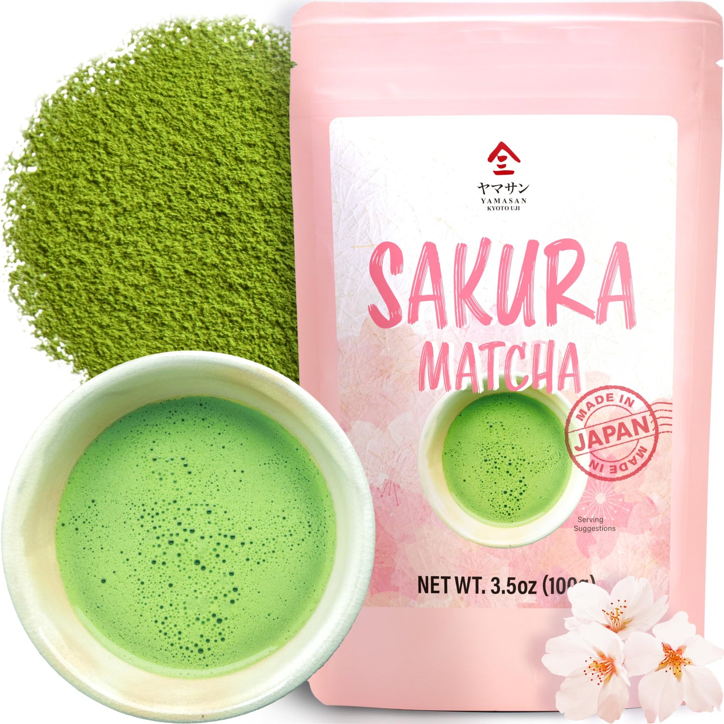 chaganju Japanese Matcha with Sakura Tea, Refreshing Aroma of Matcha and Cherry Blossoms, Great for Baking, Culinary Grade, Made