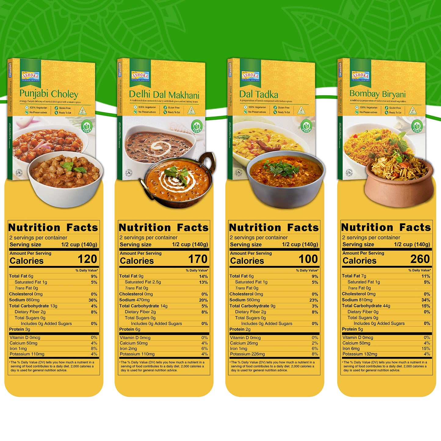 Ashoka Meals 1932, Plant-Based Meal Kit, Beans 'n Rice Variety Pack, Heat & Serve Meals, Kosher Certified, All-Natural Indian Fo
