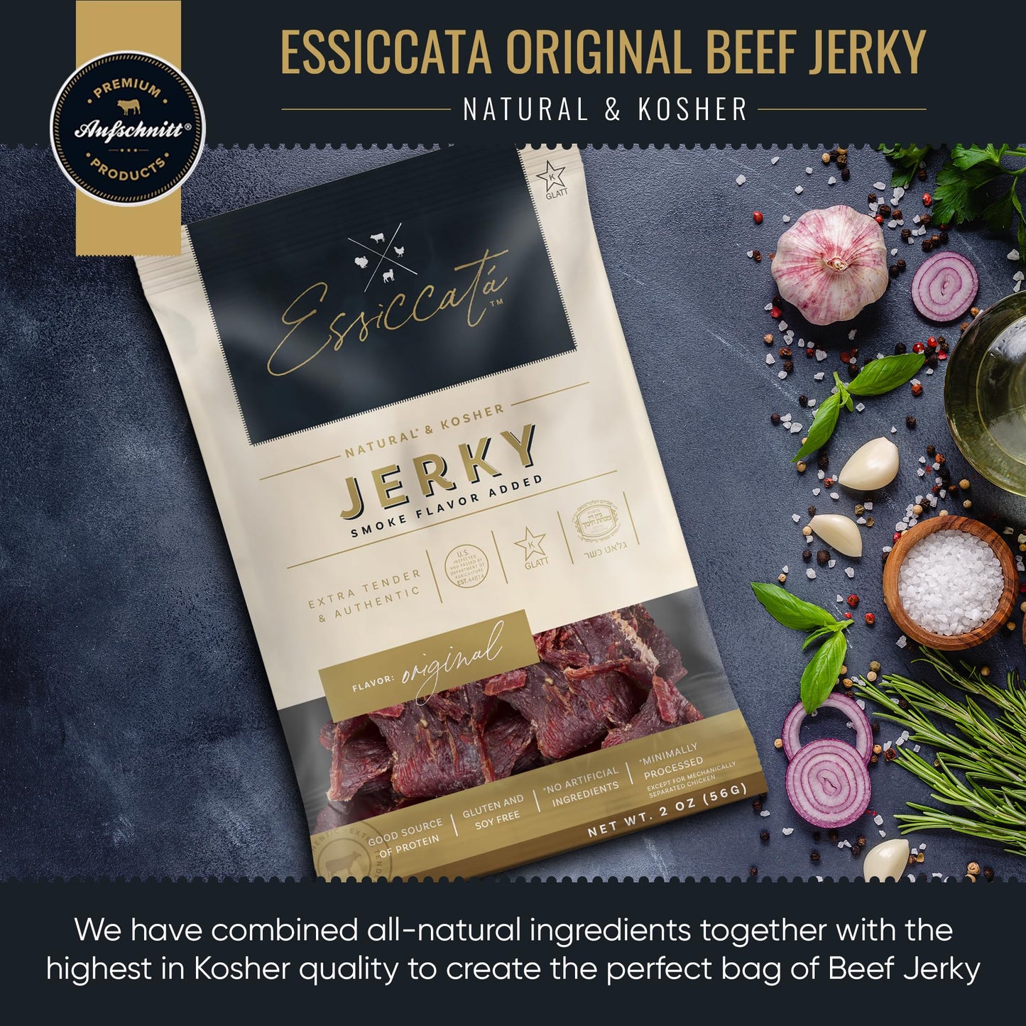 Aufschnitt Essicata Beef Jerky - Extra Tender, Grass Fed, Low Sodium - Made In Usa - Certified Kosher - Keto & Halal Friendly -