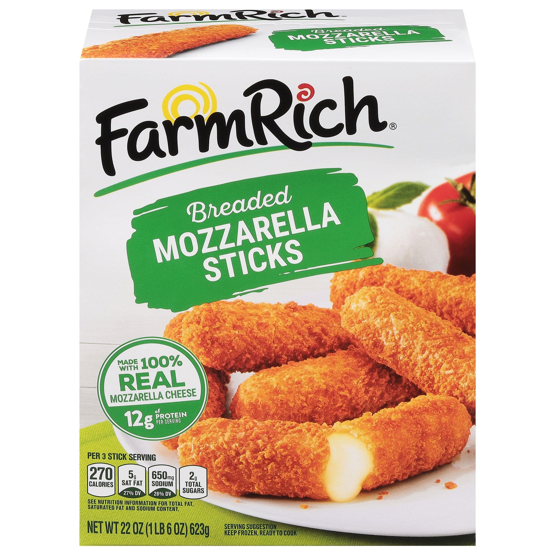 Farm Rich Breaded Mozzarella Cheese Sticks - Delicious Frozen 22 oz Party Appetizer & Snack, Made with 100% Real Mozzarella