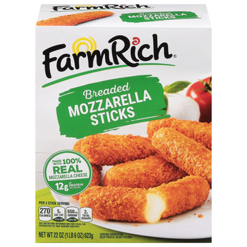 Farm Rich Breaded Mozzarella Cheese Sticks - Delicious Frozen 22 oz Party Appetizer & Snack, Made with 100% Real Mozzarella