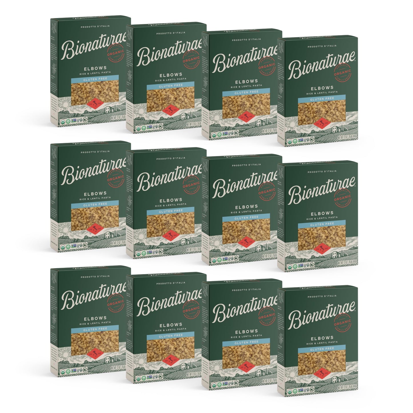 Bionaturae Gluten Free Elbow Pasta - Organic Rice & Lentil, High Protein, 12 Oz (Pack of 12)