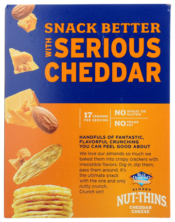 Blue Diamond Gluten Free Almond Nut-Thins Cracker Crisps, Cheddar Cheese, 4.25 Ounce