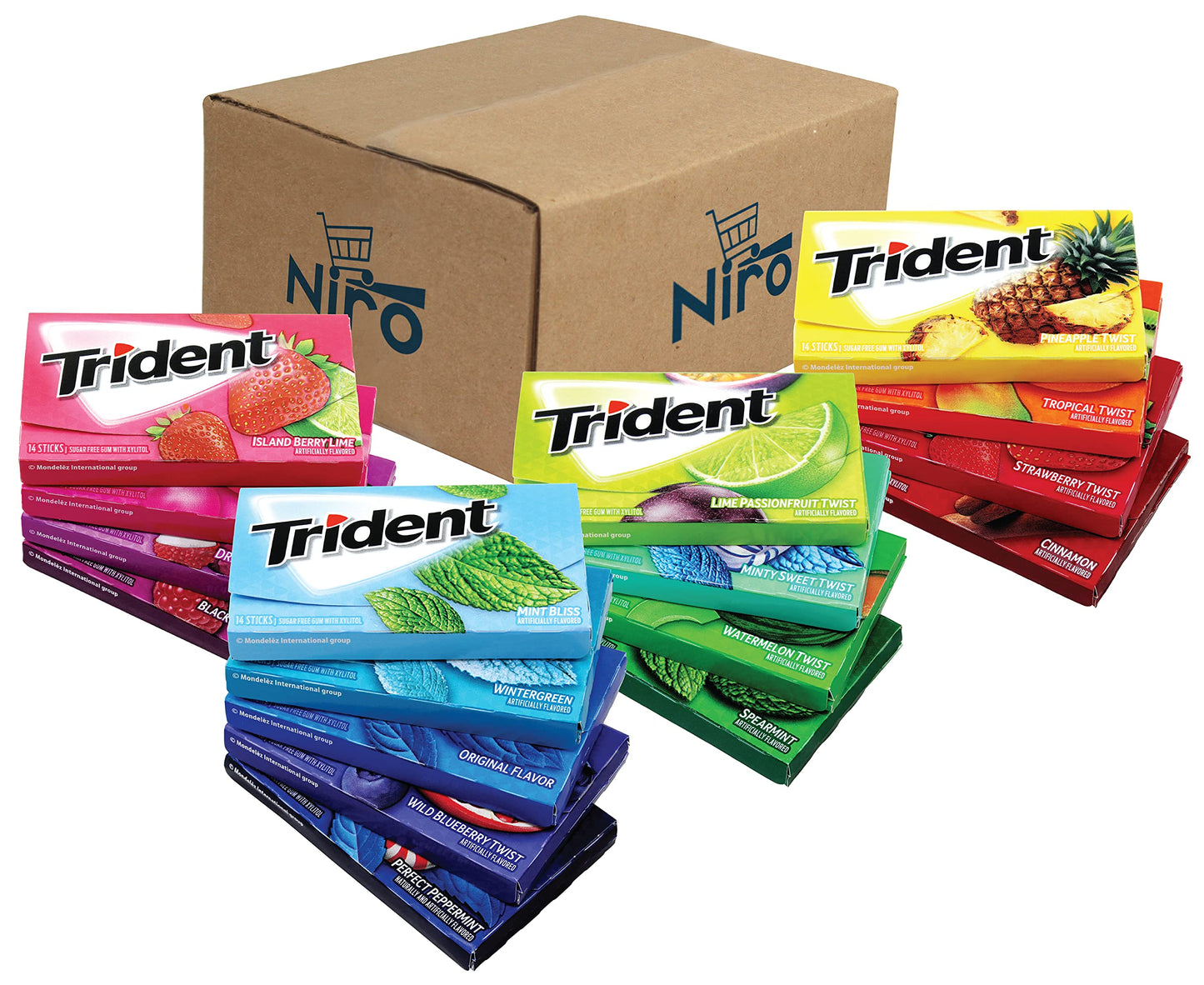 Niro Assortment | Trident Chewing Gum Sampler Gum Variety Pack | Assorted Trident Gum | Sugar-Free | 7 Assorted Flavors