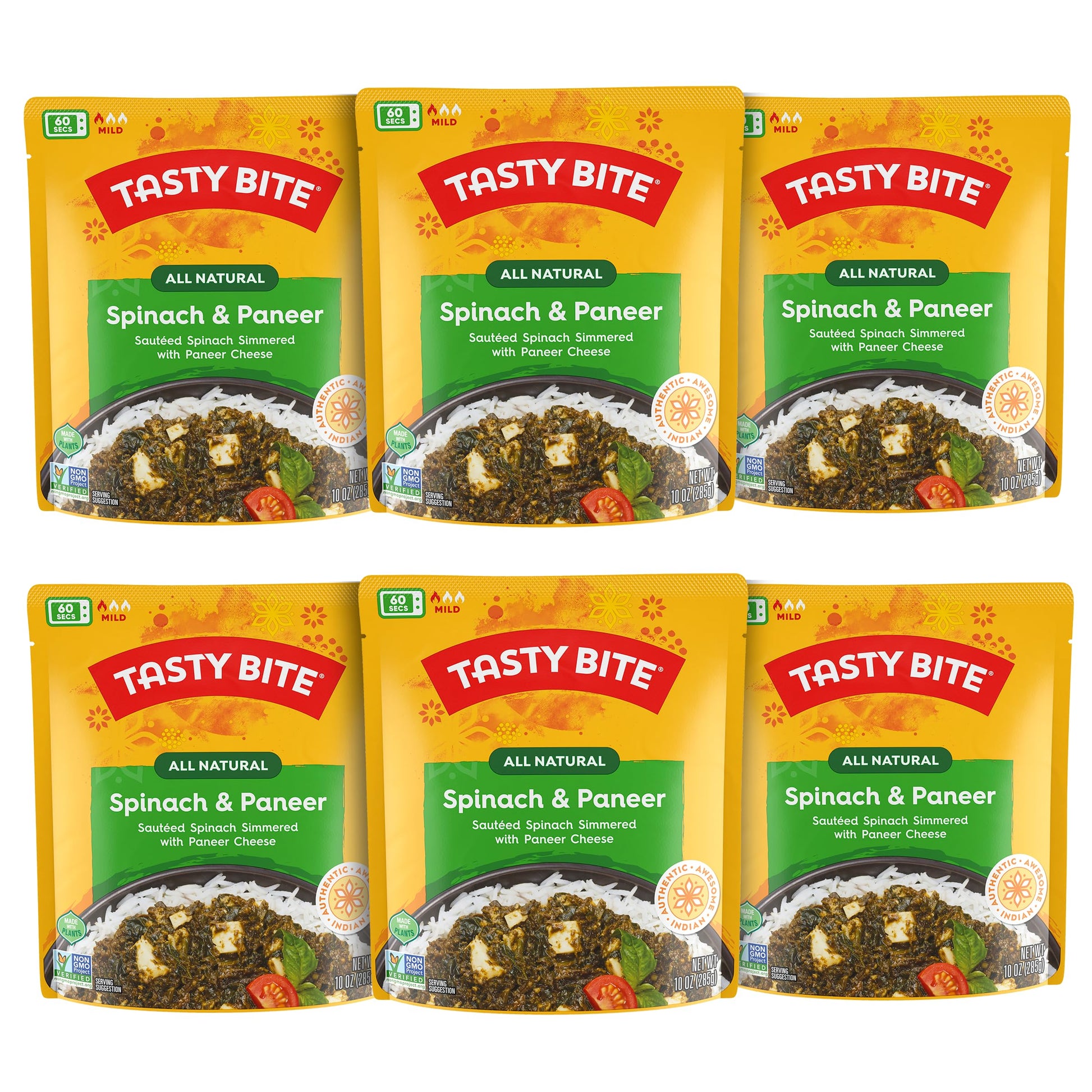 Tasty Bite Kashmir Spinach, Ready to Eat, 10 Ounce, Pack of 6, Microwavable Entr  e in Light Curry Sauce, Vegetarian (Packaging 