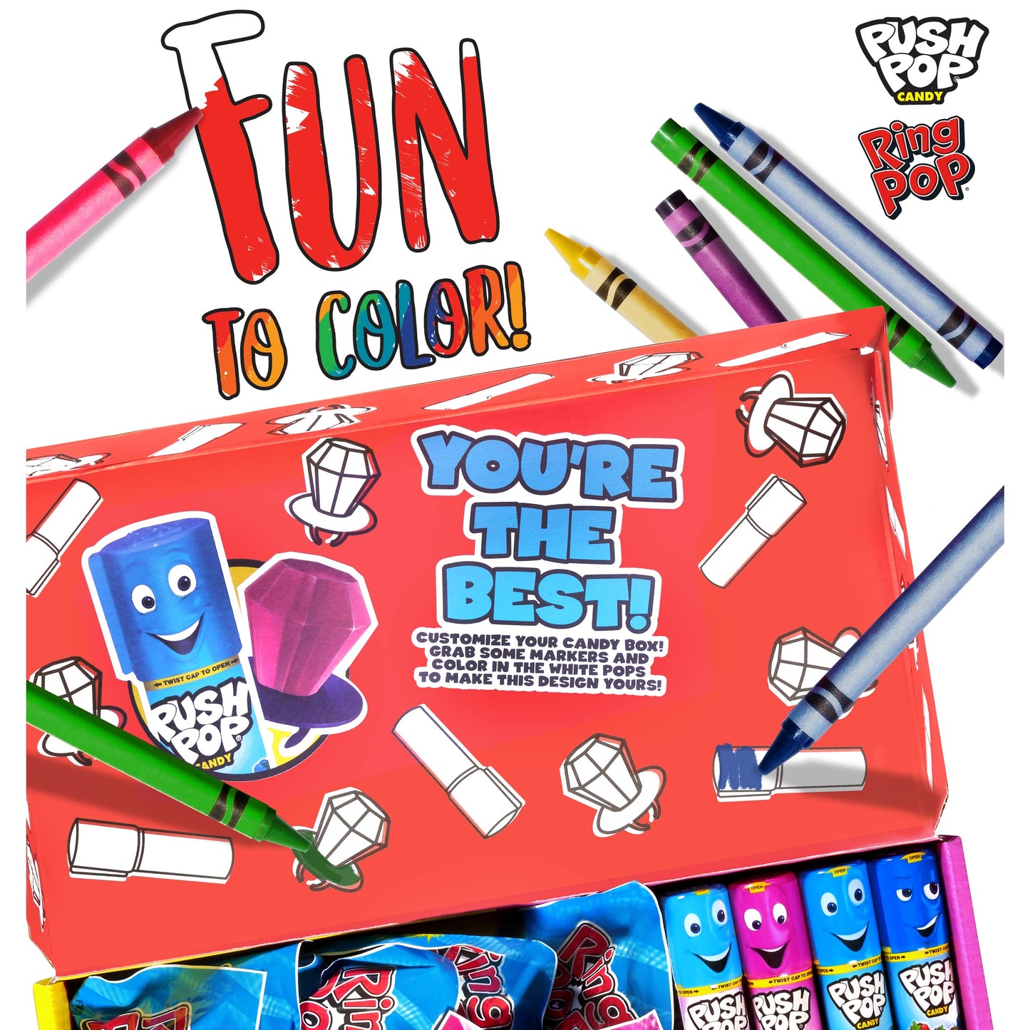 Bazooka Candy Brands Variety Candy Box - 30 Count Lollipops W/ Assorted Flavors From Ring Pop & Push Pop- Fun Candy For Birthdays, Party Favors, And Celebrations