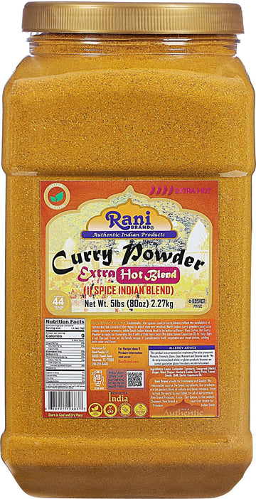 Rani Curry Powder Extra Hot (11-Spice Authentic Indian Blend) 80Oz (5Lbs) 2.27Kg Bulk Pet Jar ~ All Natural | Salt-Free | Vegan | No Colors | Gluten Friendly | Non-Gmo | Indian Origin