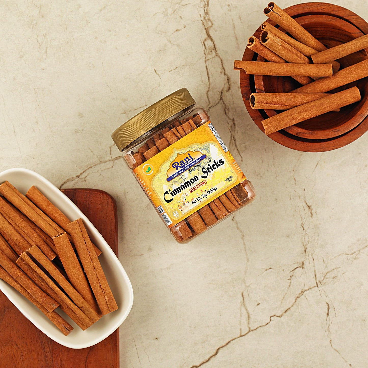Rani Cinnamon Sticks - Strong Aroma, 7oz (200g) PET Jar, 36-44 Sticks, 3+ Inches Length, Cassia Saigon Cinnamon from Vietnam, Kos