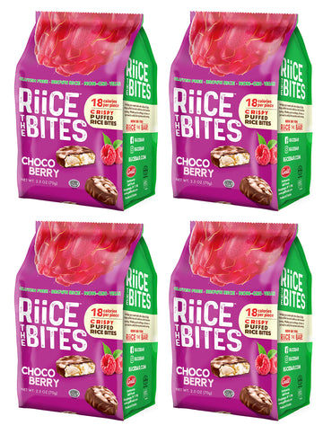 RiiCE THE BITES Puffed Brown Rice Bites Pack of 4 - Kosher, Vegan, Non-GMO, Chocolate Coated Gluten-Free, Nut-Free Snack Bites -
