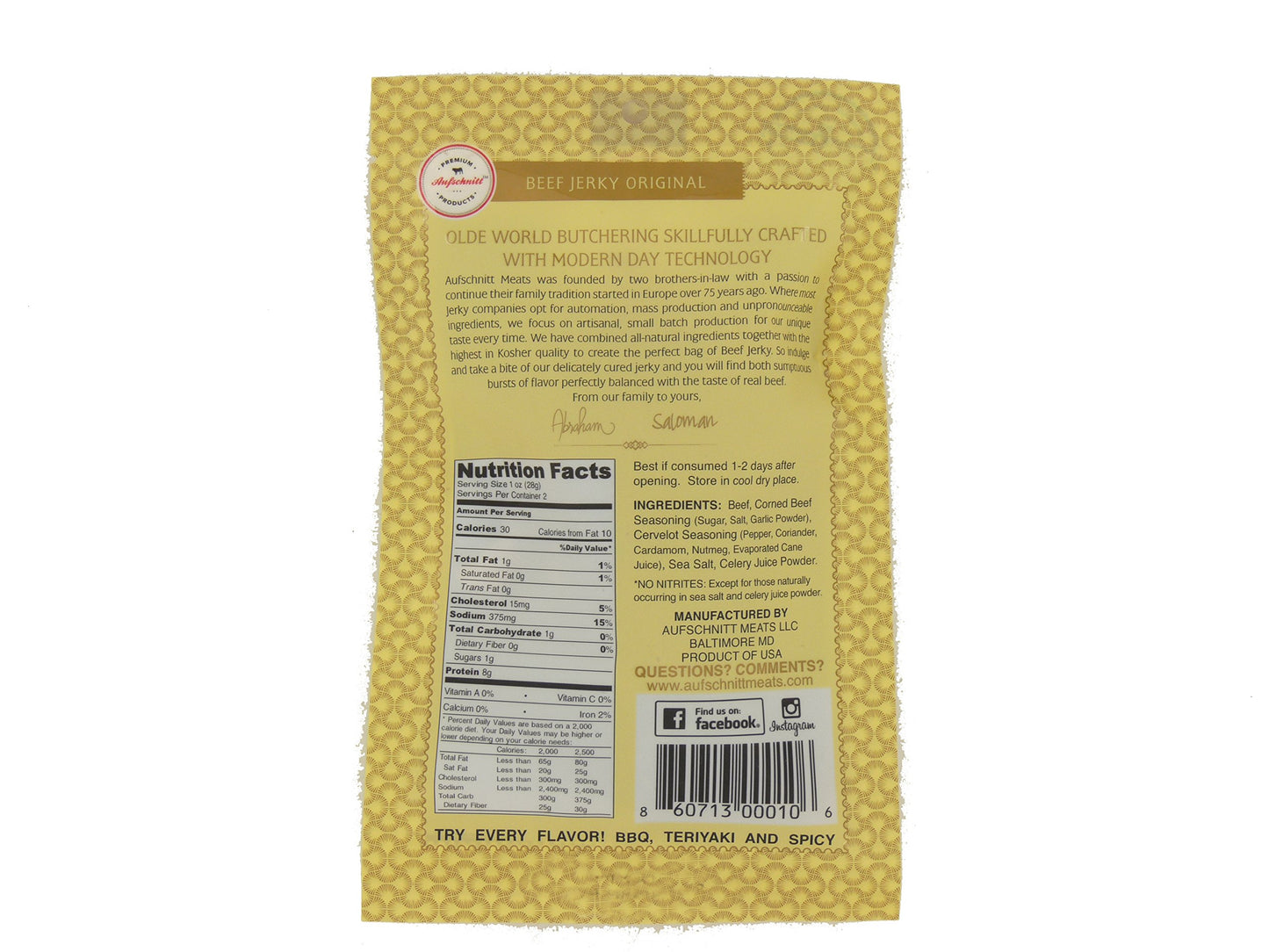 Aufschnitt Grass Fed Beef Jerky - Low Sodium, Certified Kosher - Made In Usa - Keto & Halal Friendly - 12 Pack, Original