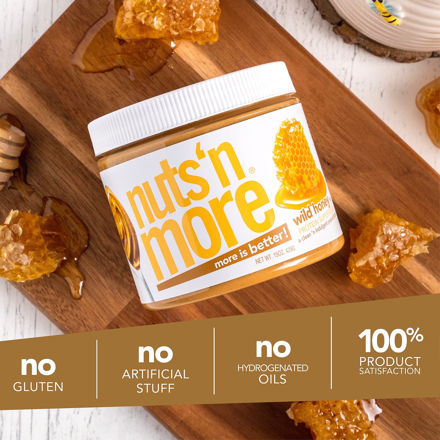 Nuts N More Wild Honey Peanut Butter Spread, All Natural Keto Snack, Low Carb, Low Sugar, Gluten Free, Non-Gmo, High Protein Fla