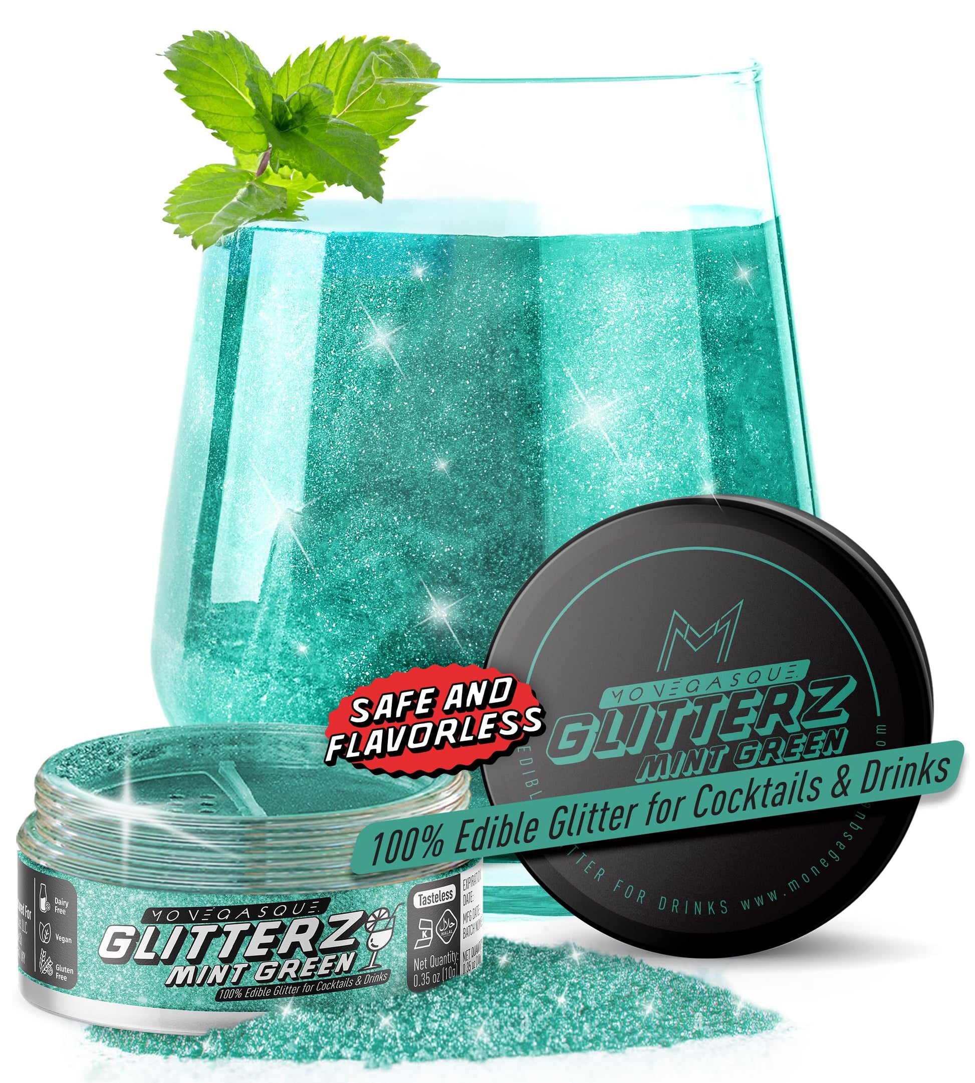 MONÉGASQUE Edible Glitter for Cocktails - Mint Green, 10g - Perfect for Drinks and Cakes