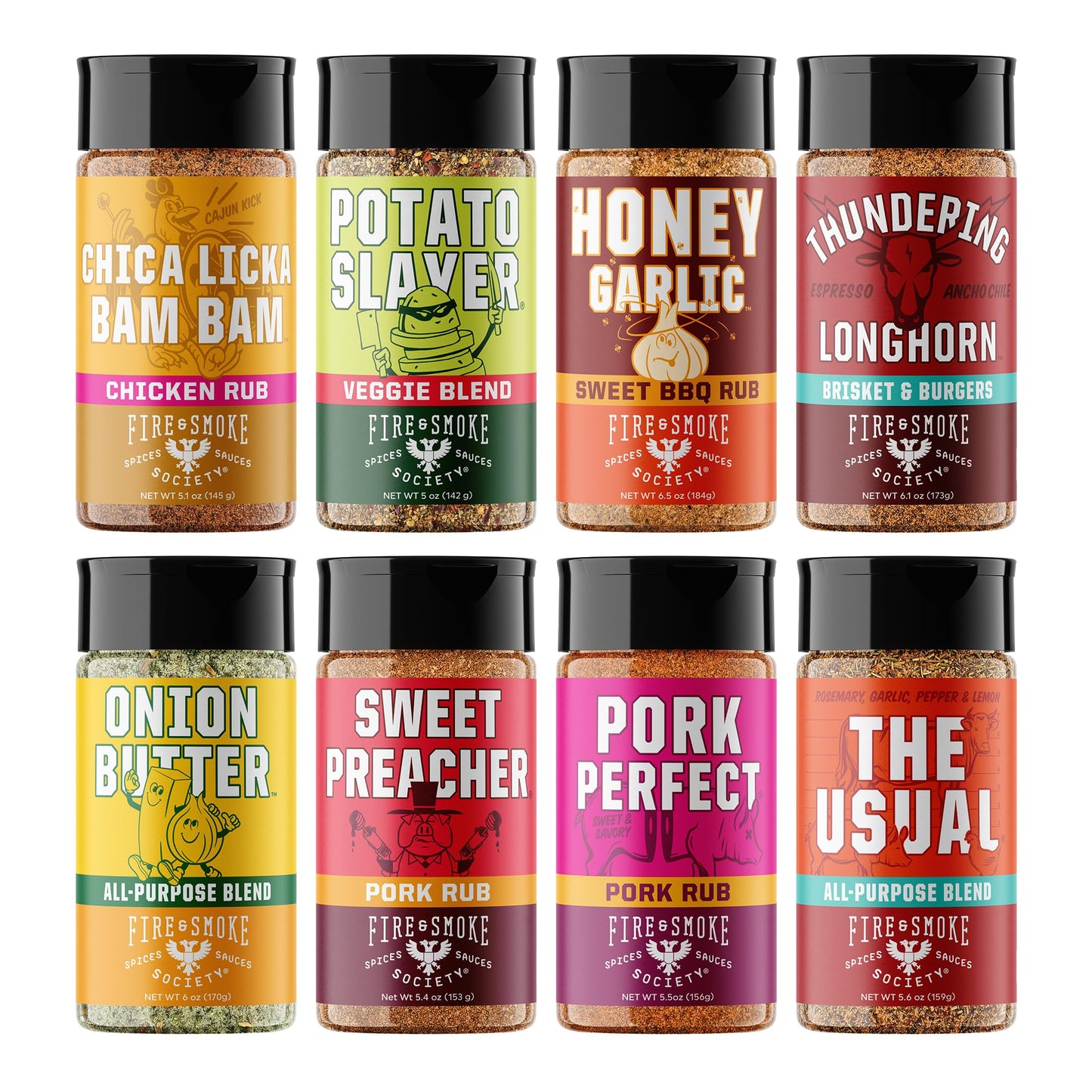 Fire & Smoke Society Essential Grill Variety Pack - BBQ Rubs & Seasonings, 6 oz (Pack of 8)