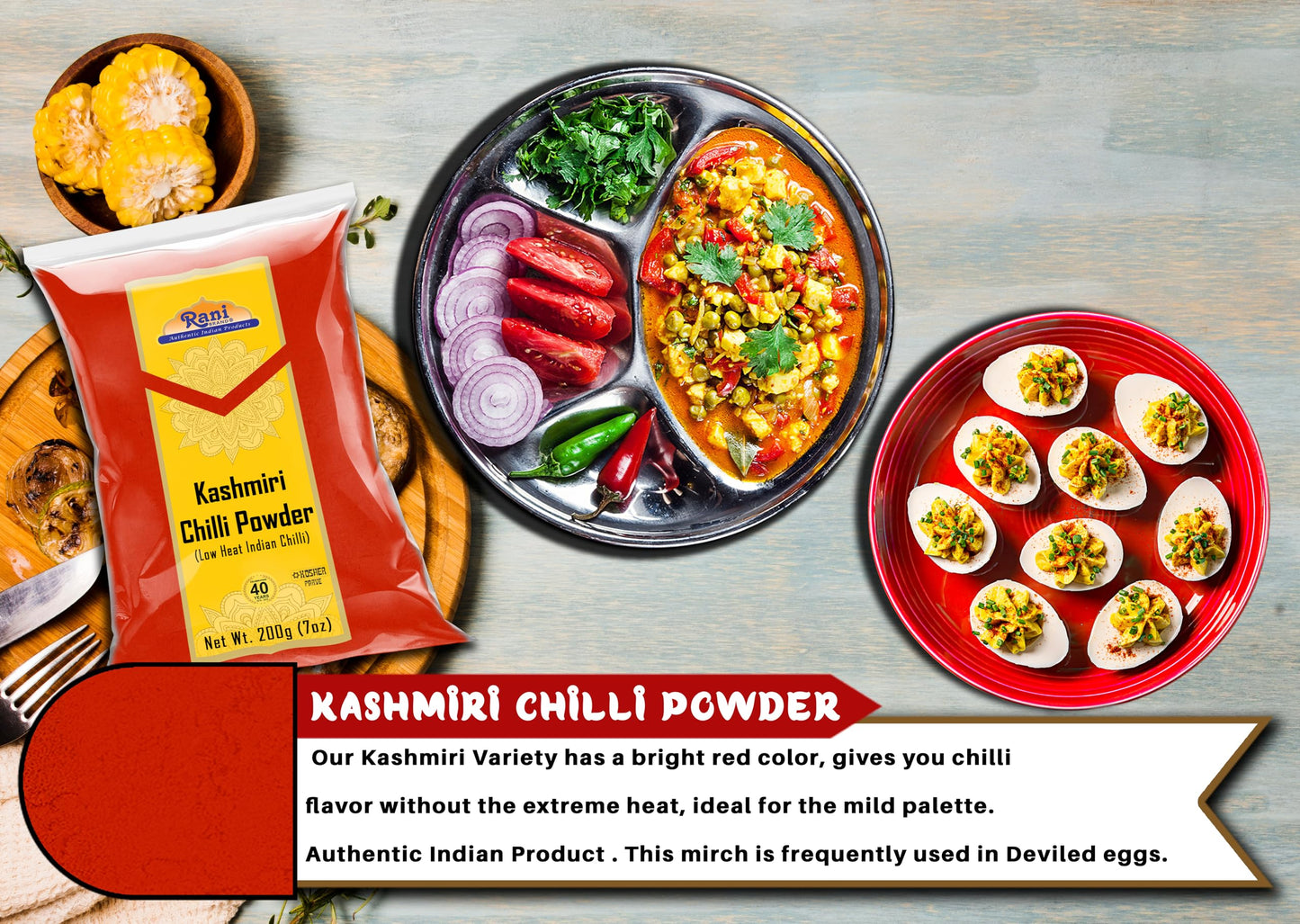 Rani Kashmiri Chilli Powder (Deggi Mirch, Low Heat) Ground Indian Spice 7Oz (200G) ~ All Natural, Salt-Free | Vegan | No Colors | Gluten Friendly | Perfect For Deviled Eggs & Other Low Heat Dishes