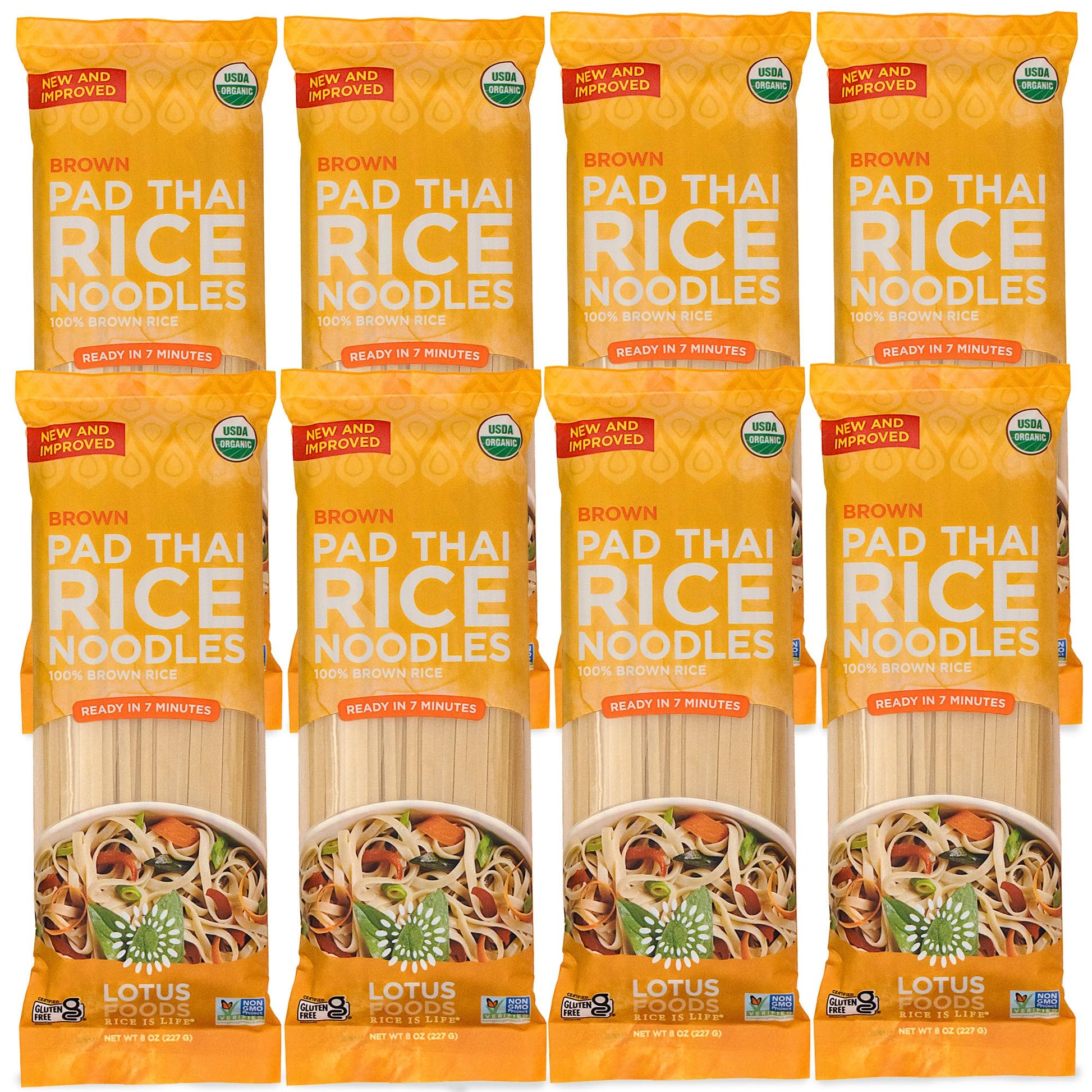 Lotus Foods Organic Brown Rice Pad Thai Rice Noodles - Gluten Free Pad Thai, Heirloom Rice Noodles, Authentic Asian Noodles, Rice Noodles Thailand, Usda Organic, Non Gmo - 8 Oz (Pack Of 8)
