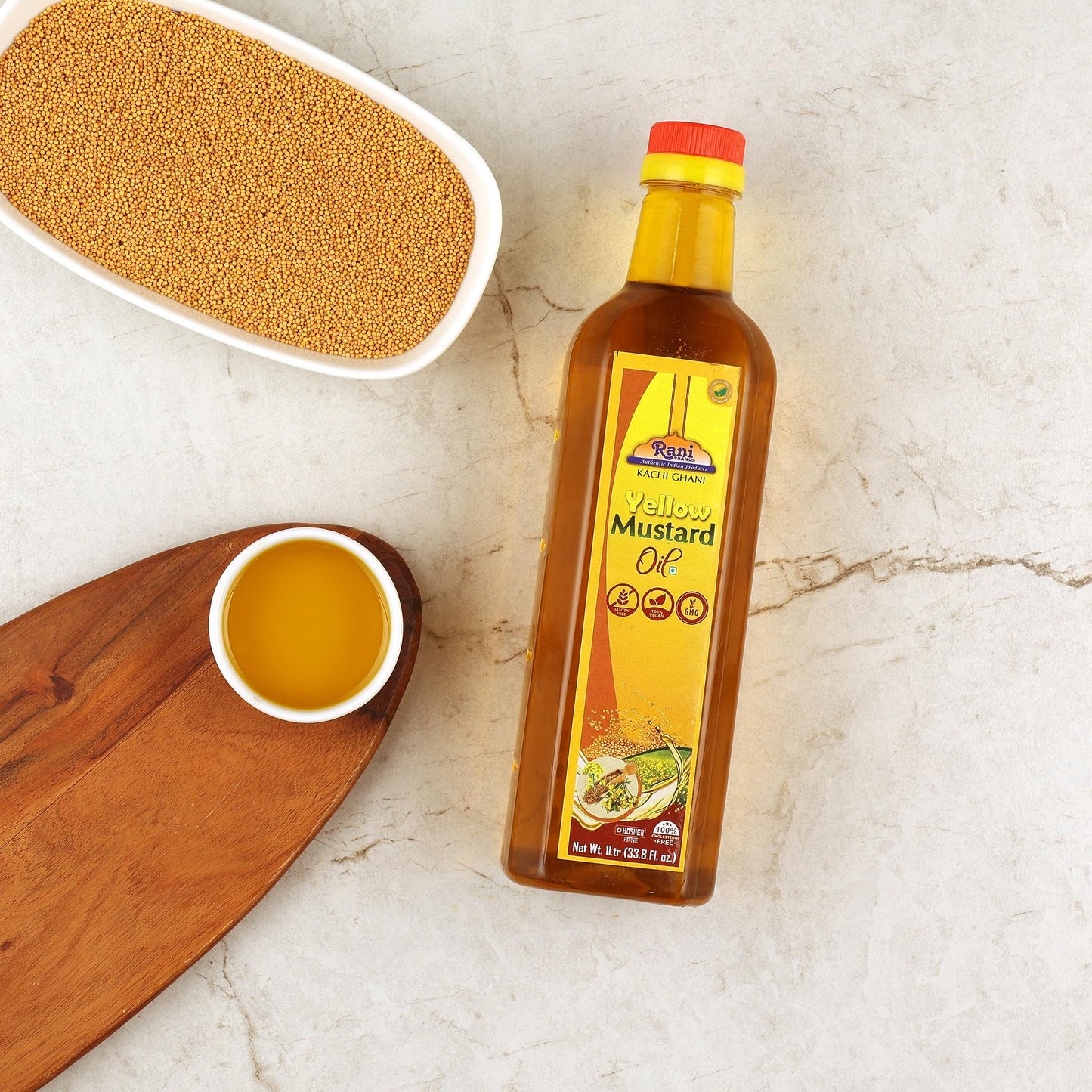 Rani Yellow Mustard Oil (Kachi Ghani) 33.8 Ounce (1 Liter) Non-Gmo | Gluten Free | Vegan | 100% Natural | Kosher