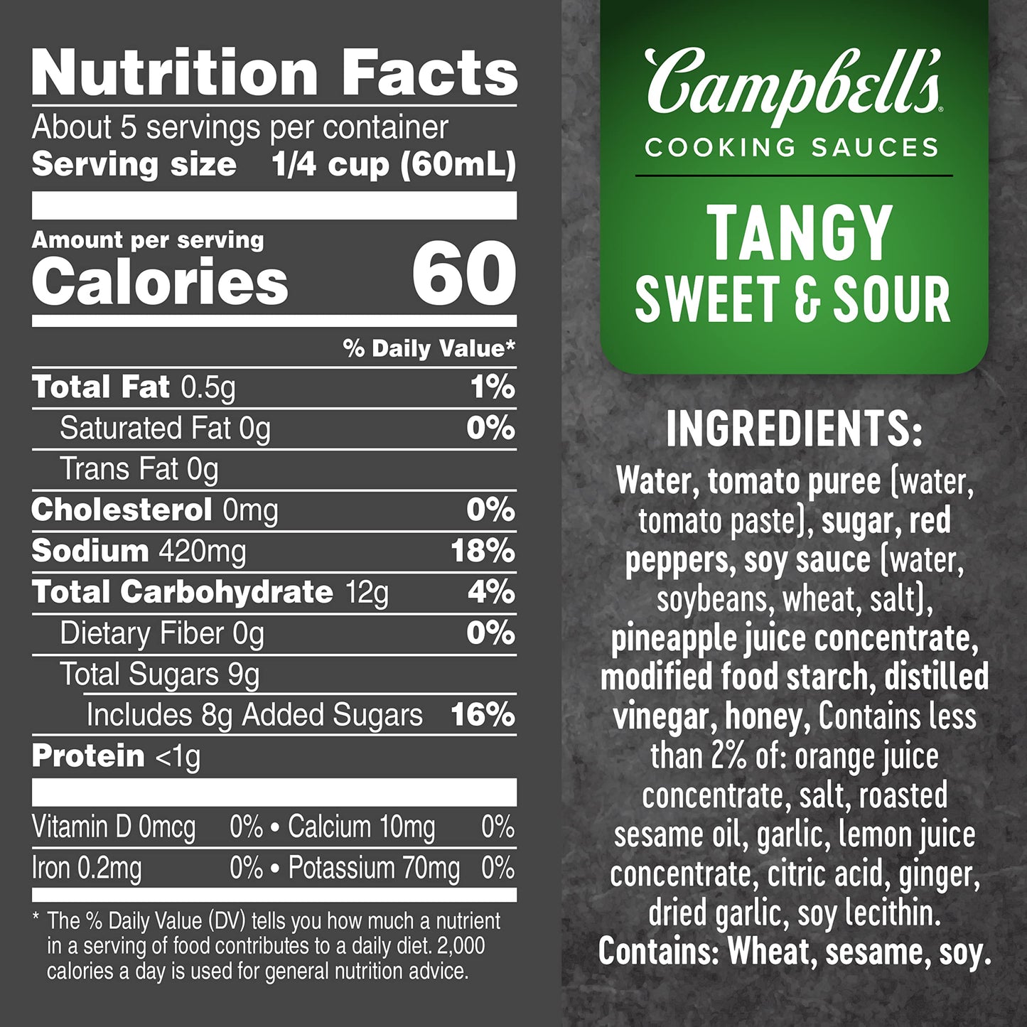 Campbells Cooking Sauces, Tangy Sweet and Sour, 11 Oz Pouch