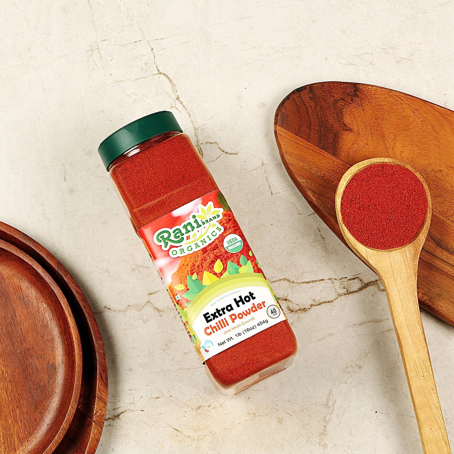 Rani Organic Extra Hot Chilli Powder (Hot Mirchi Ground) 16Oz (1Lb) 454G Pet Jar ~ All Natural | Vegan | Gluten Friendly | Non-G