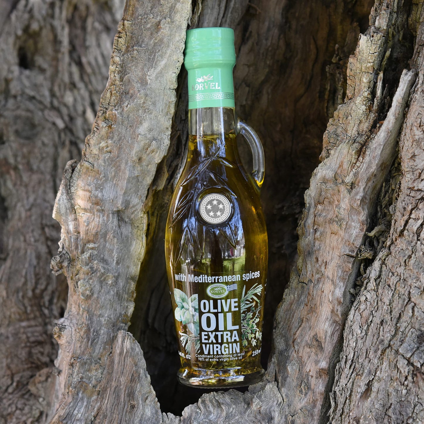 KORVEL Extra Virgin Olive Oil with Mediterranean Herbs, 250 ml, Glass Bottle