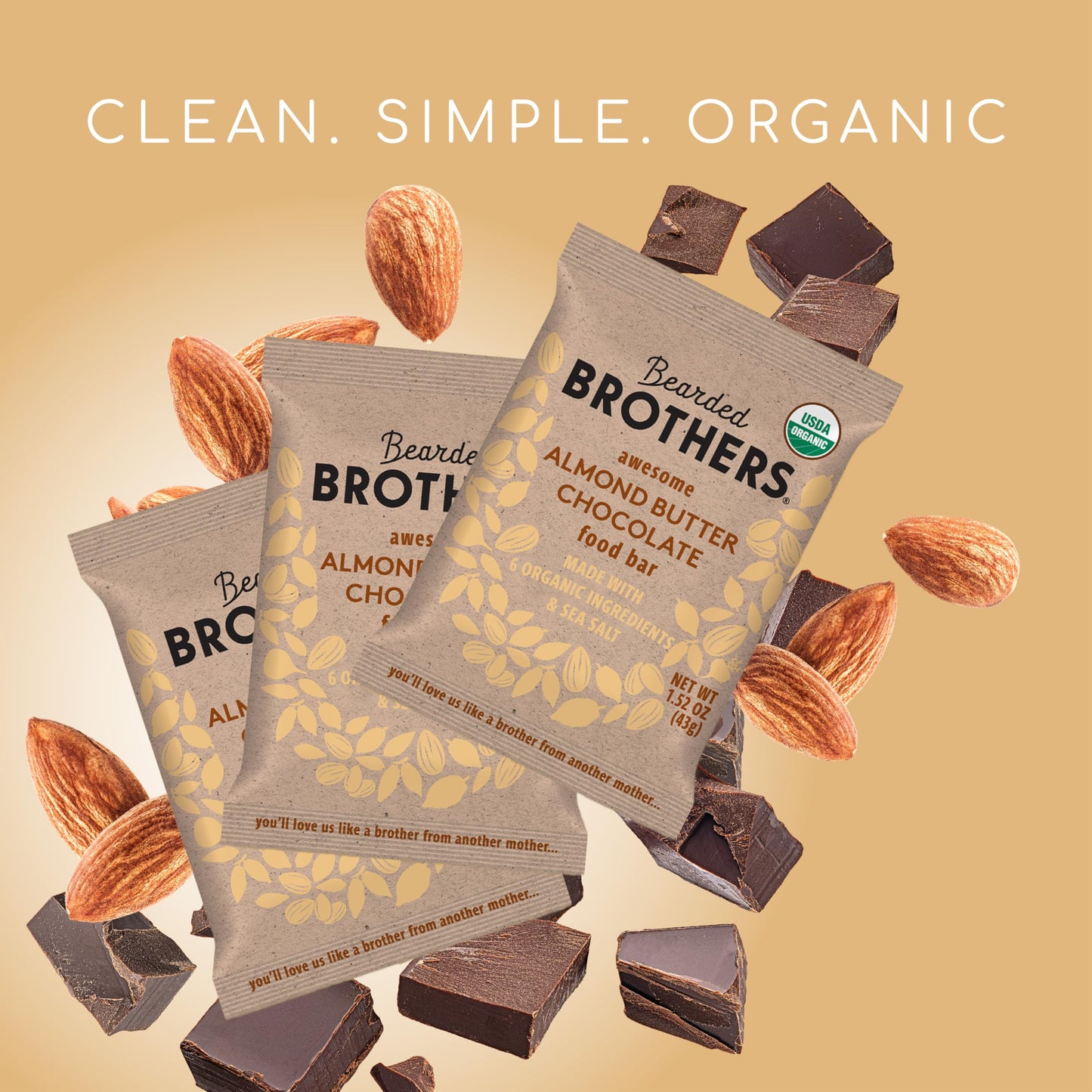 Bearded Brothers Organic Vegan Protein Energy Bars, Almond Butter Chocolate, Gluten Free, 12 Count
