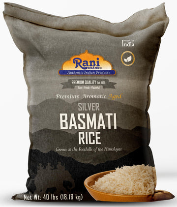 Rani Silver White Basmati Rice Extra Long Aged 40-Pound Bag, 640oz (40lbs) 18.16kg ~ All Natural | Gluten Friendly | Vegan | Ind