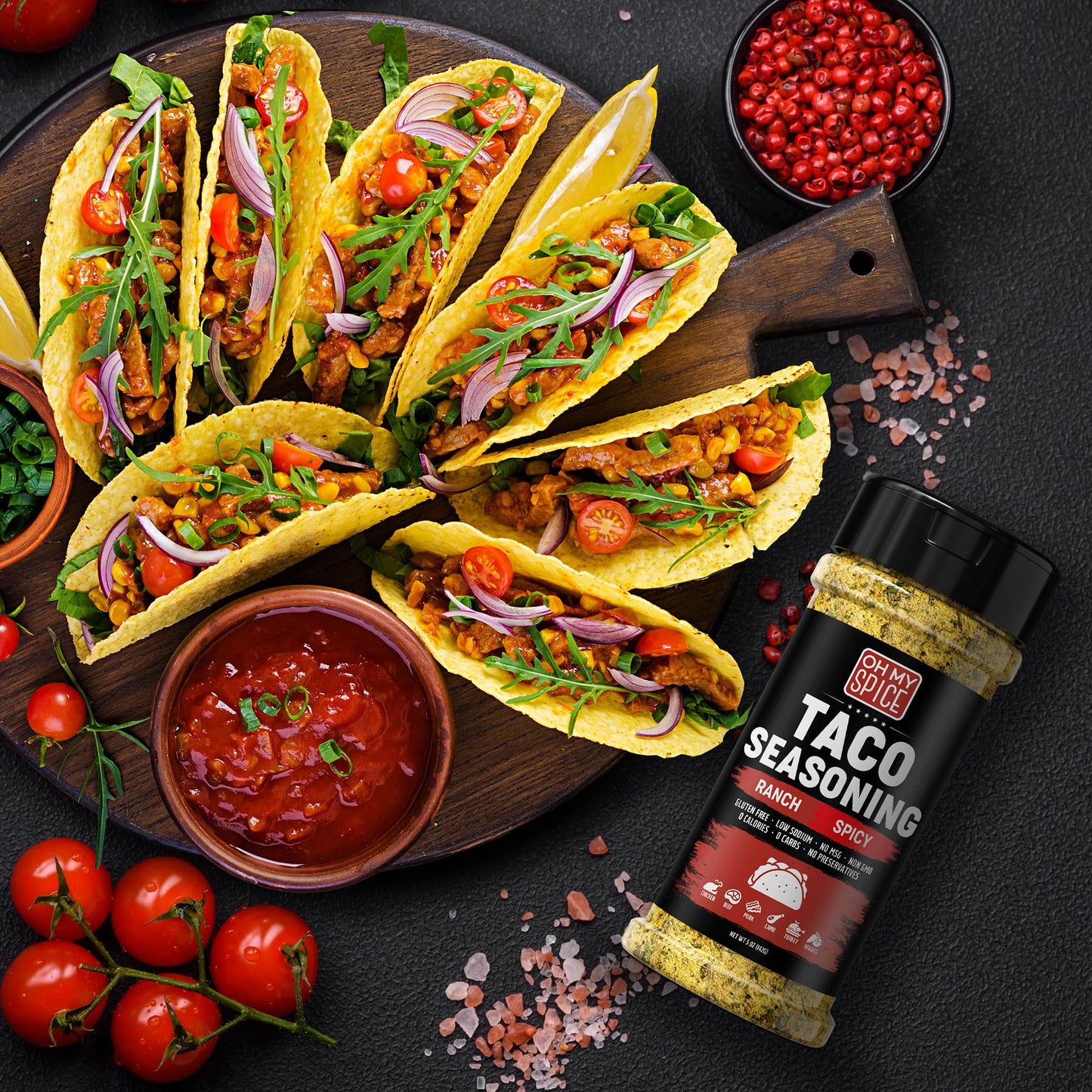 Taco Seasoning Mix Spicy Ranch Seasoning Powder - Gluten Free & Low Sodium Hot Mexican Seasonings Blend For Taco Tuesday Night.