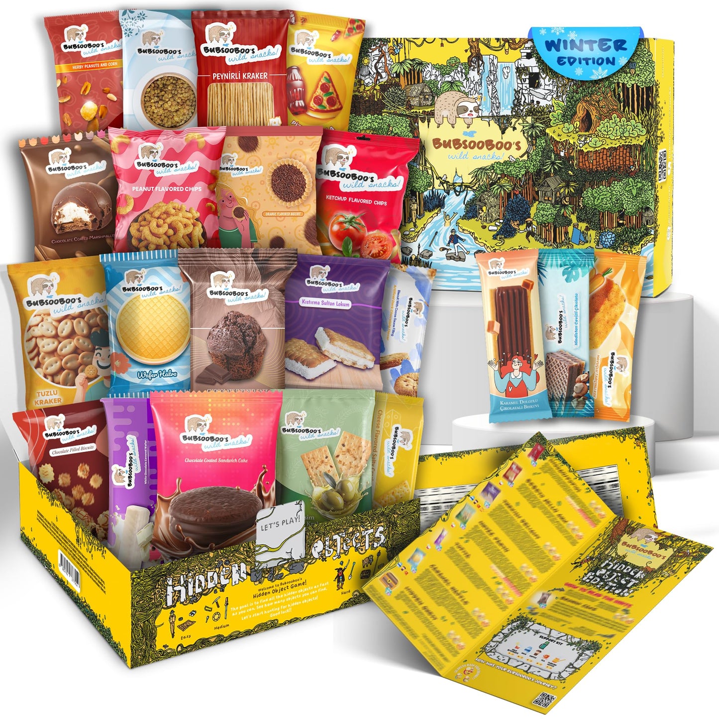 Bubsooboos Wild Snacks Maxi International Snack Box | 21 Full-Size Exotic Snacks | Unique Gift | Maxi Yellow