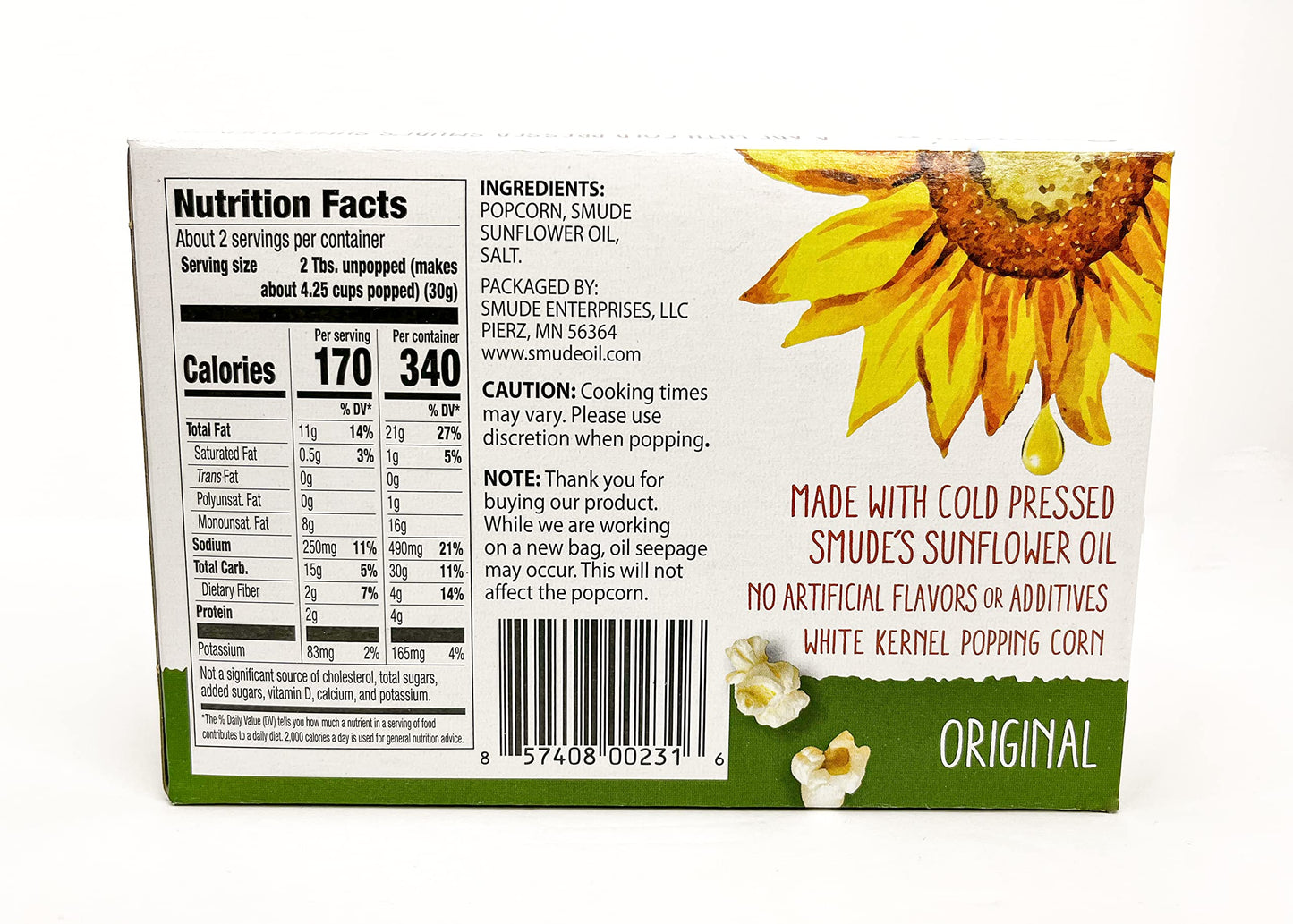 Smude'S Brand All Natural Microwave Popcorn - Original | 3 Simple Ingredients - Popcorn, Smudes Sunflower Oil, & Salt | Healthy