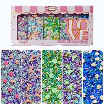 DecoratingConfect Under the Sea Sprinkle Mix Set - Starfish, Shell & Fishes -5 Assorted Pastel Blends for Cake, Cupcake & Cookie