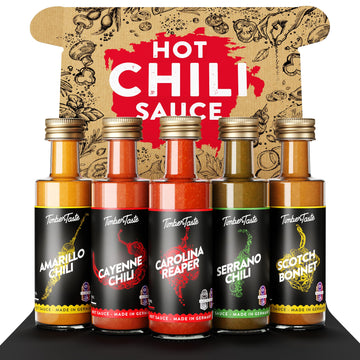 TIMBER TASTE Color Hot Sauce Gift Set [5x1.35 oz] Hot Sauce Variety Pack - Spicy Condiment Set for Heat Lovers in Mini Bottles -