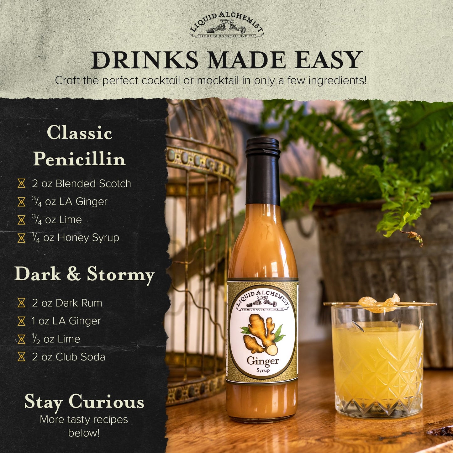 Liquid Alchemist Ginger Syrup for Cocktails - Non-GMO, Vegan - 25 Fl Oz